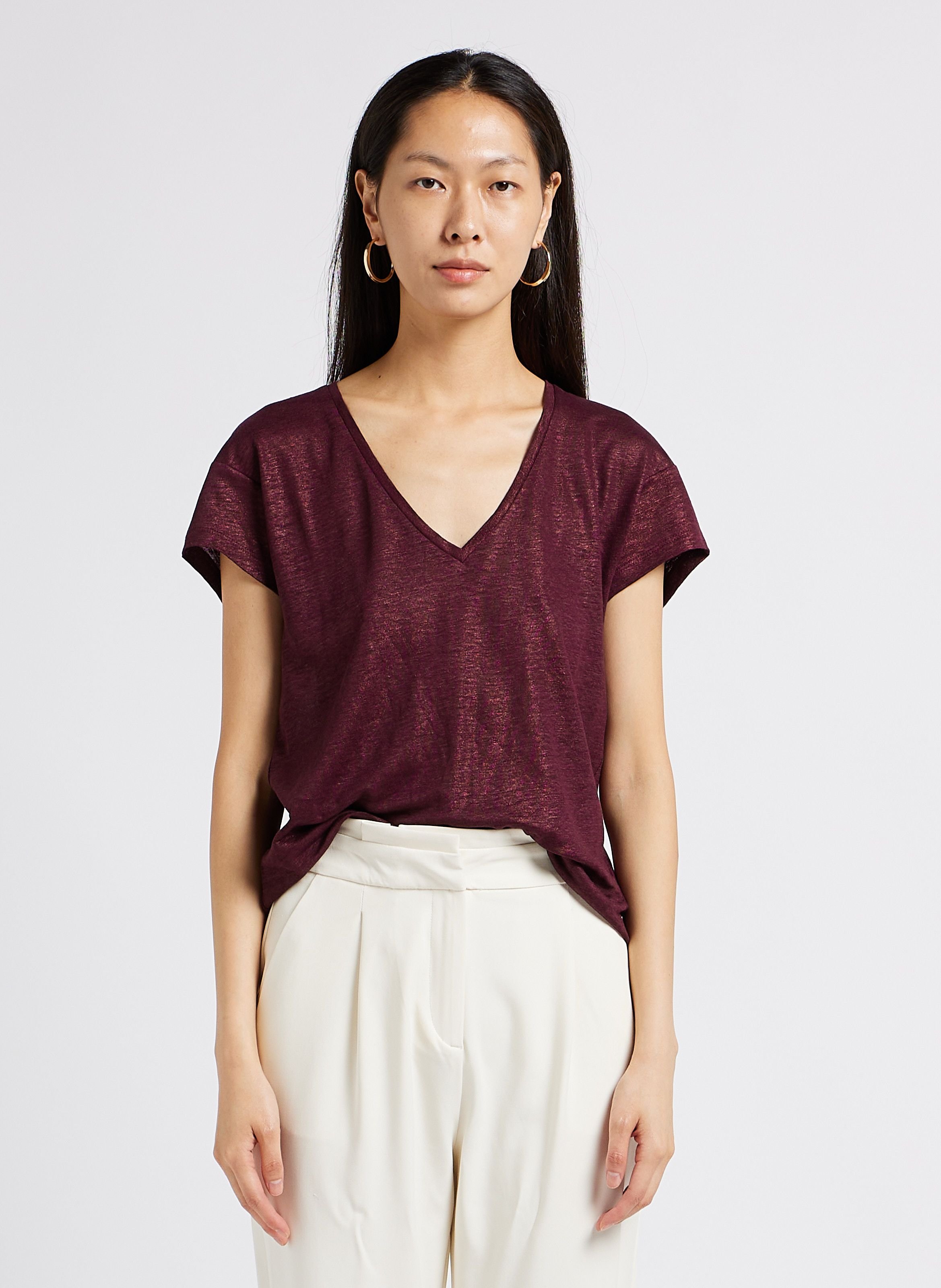 T-shirt col v en lin