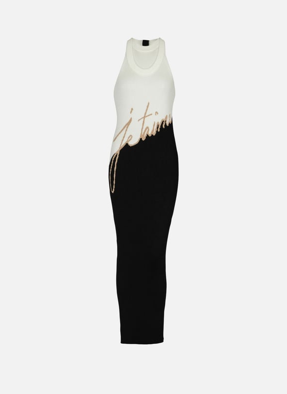 Robe longue en maille jacquard lettre d'amour Noir by BALMAIN BALMAIN Robe longue en maille jacquard lettre d'amour Noir