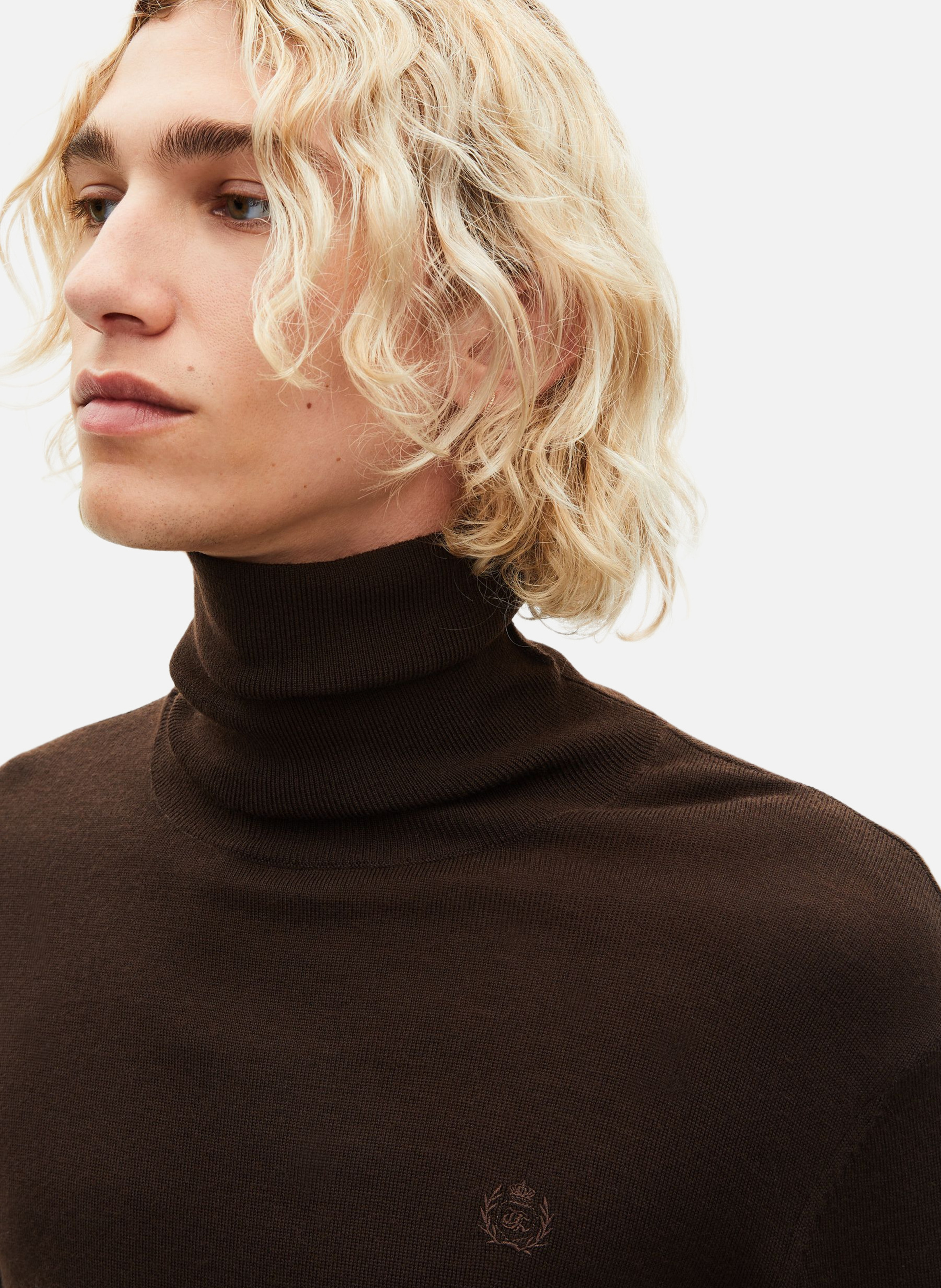 Pull col roulé en laine mérinos THE KOOPLES Marron