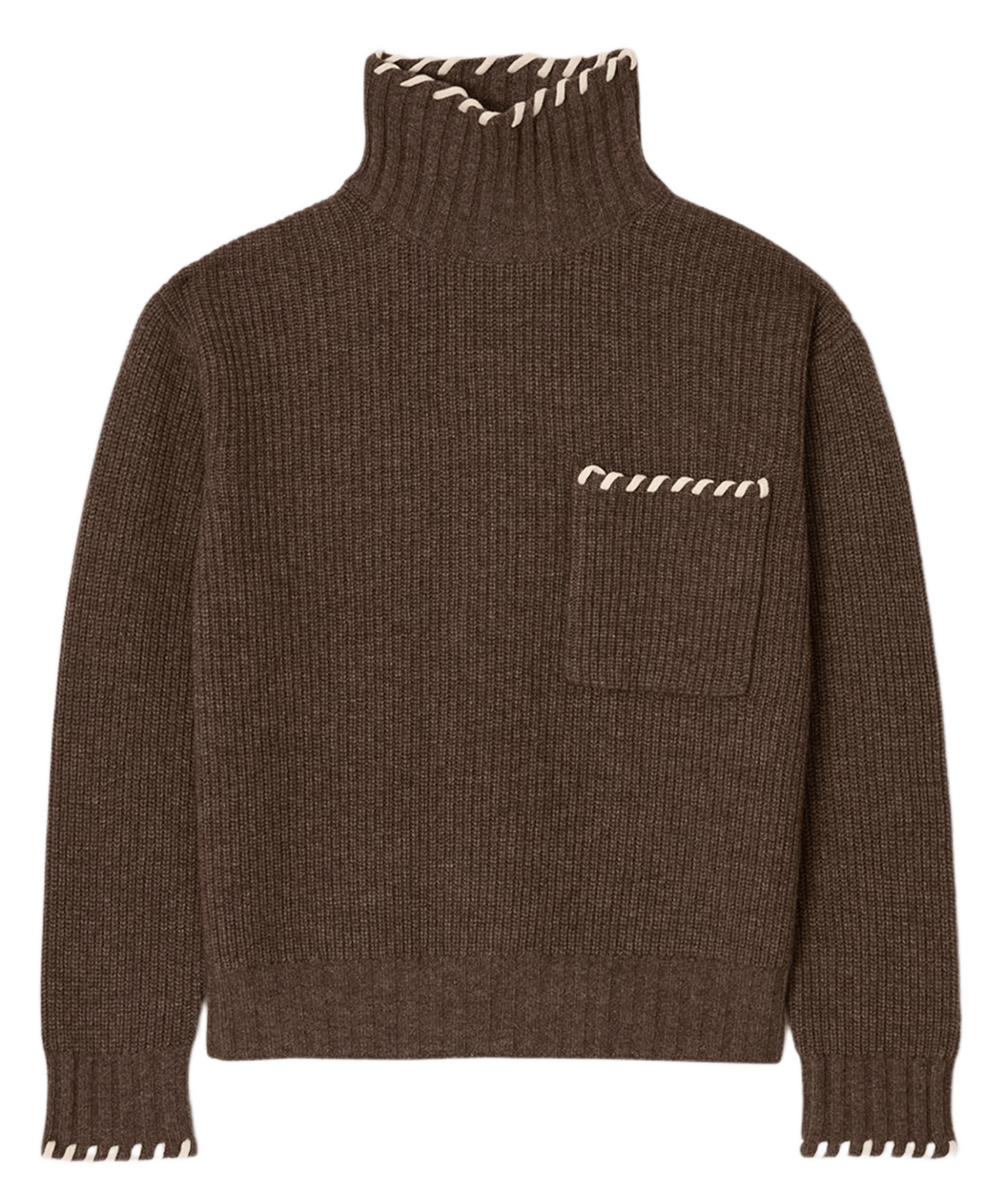 Pull col montant ample en laine mélangée Marron