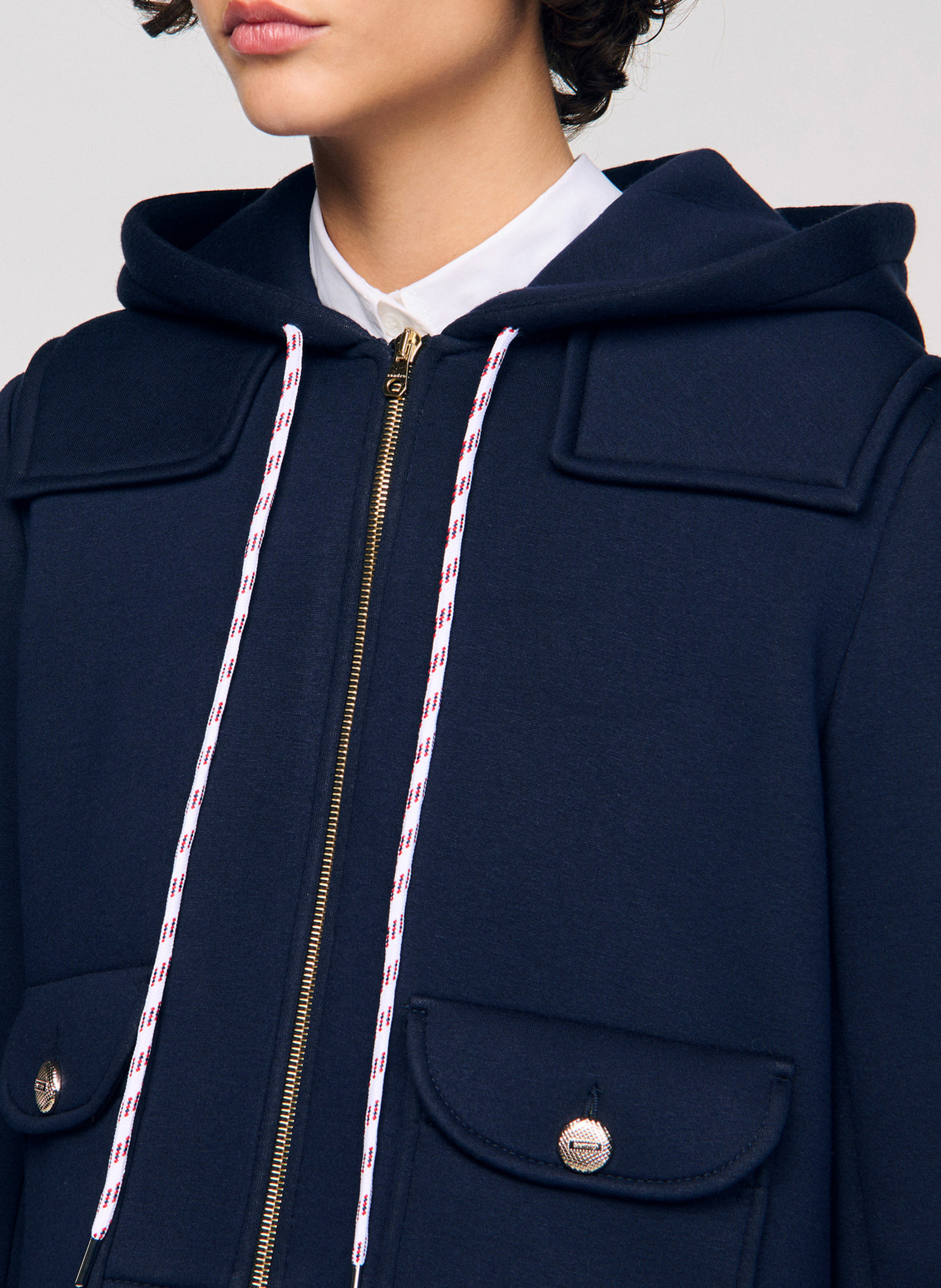 Blouson court zippé à capuche SANDRO Bleu
