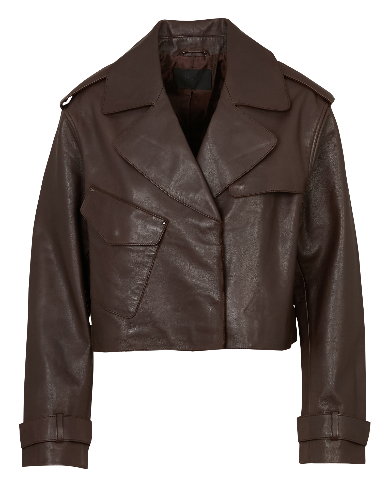 Blouson col tailleur en cuir IKKS Marron