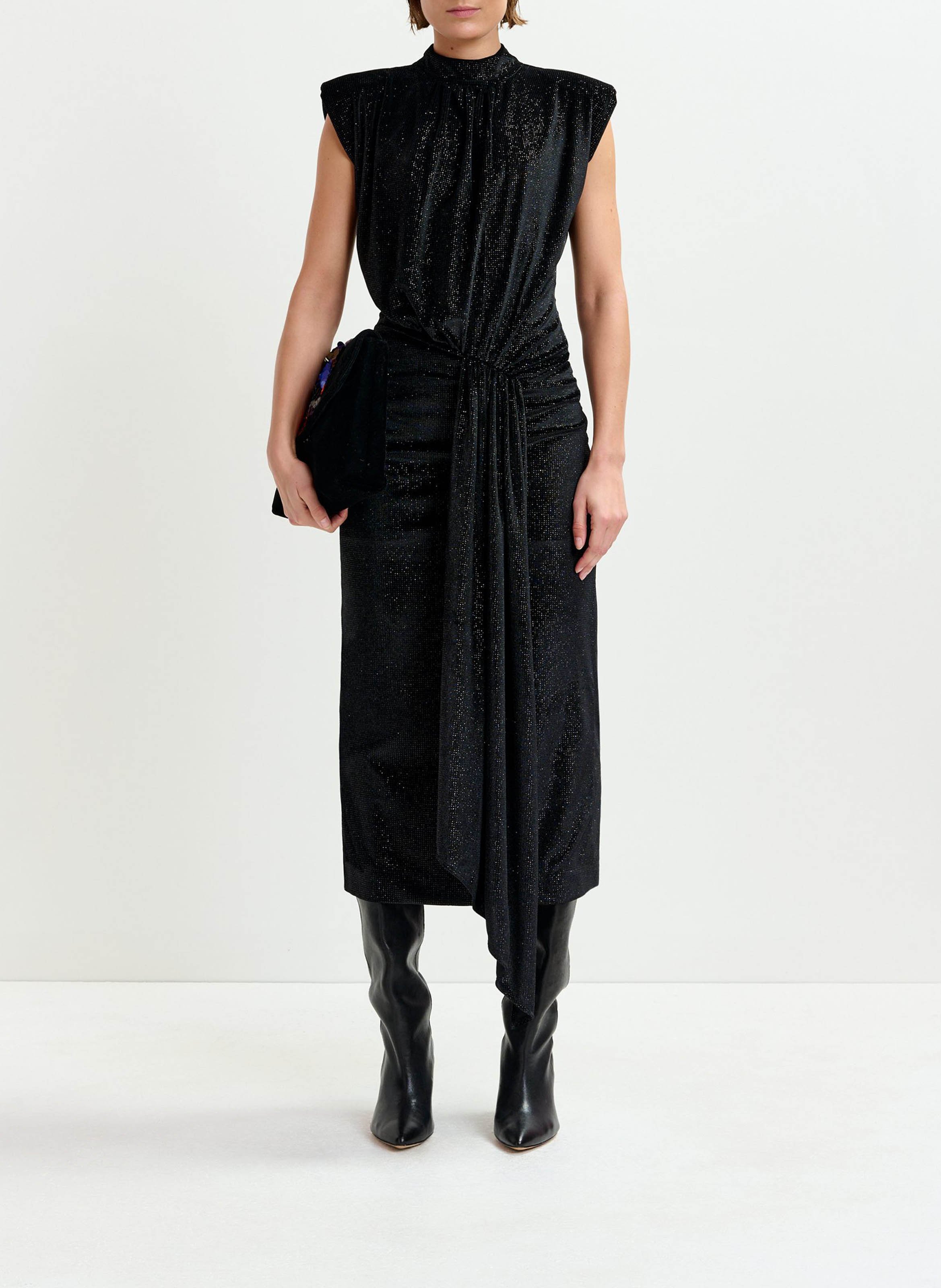 Robe midi drapée col montant inche ESSENTIEL ANTWERP Noir