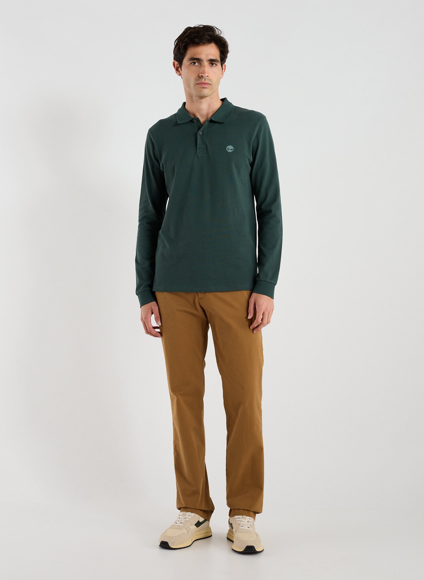 Long-sleeved cotton polo shirt TIMBERLAND Green