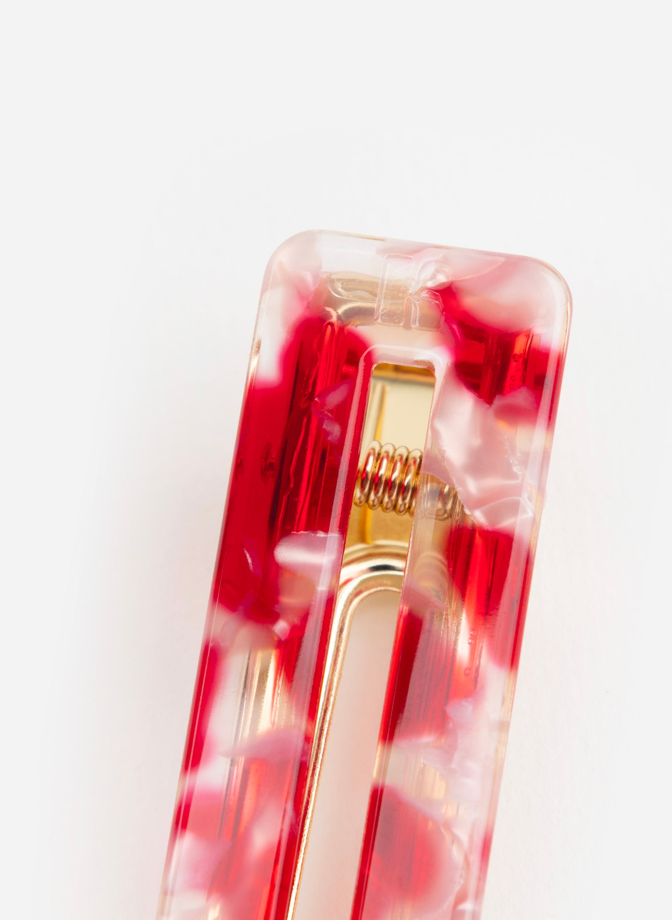 Barrette à cheveux rectangle en acétate de cellulose et acier inoxydable KURAGE GINZA Rouge