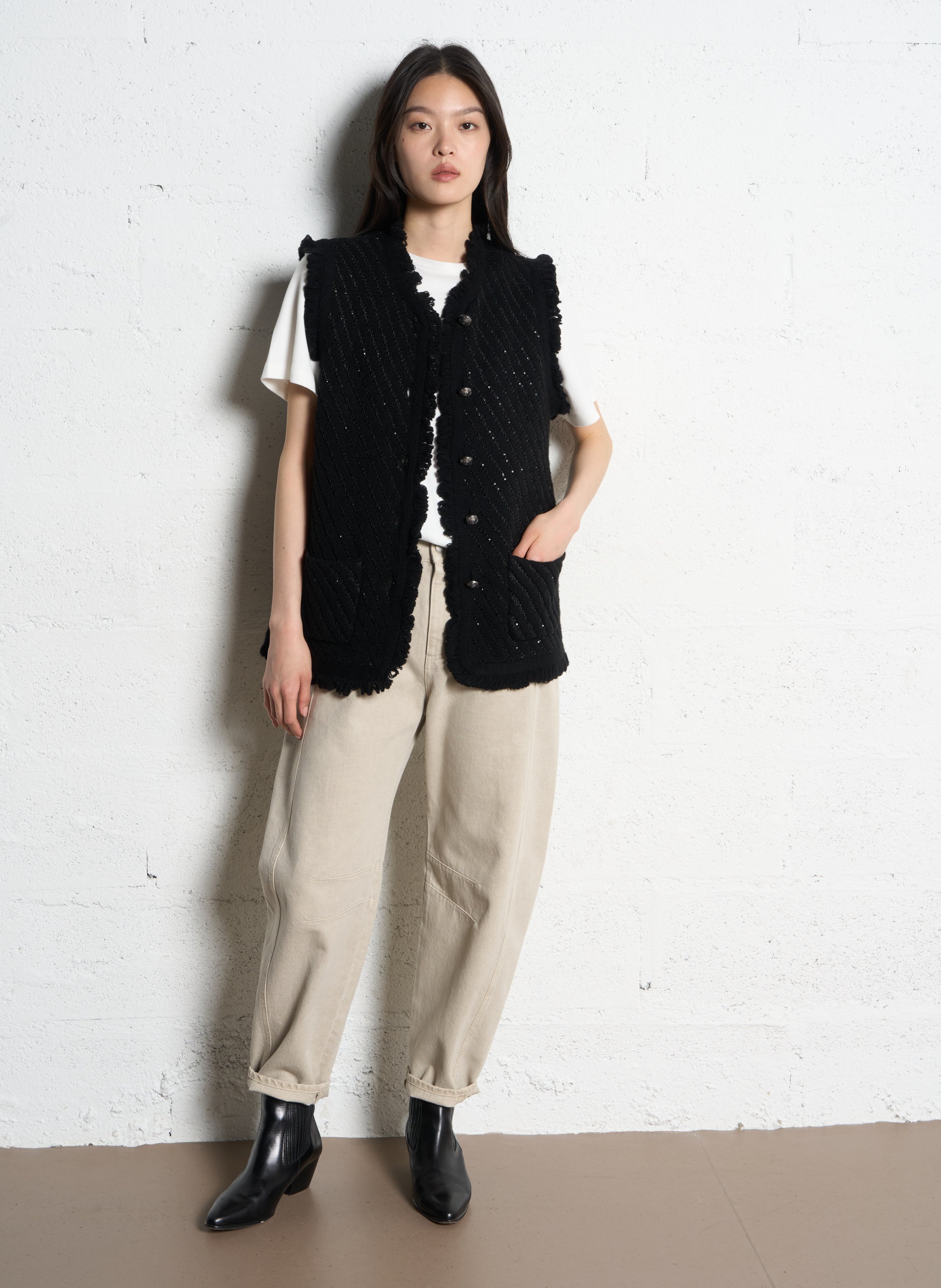 Cardigan droit sans manches à sequins IKKS Noir