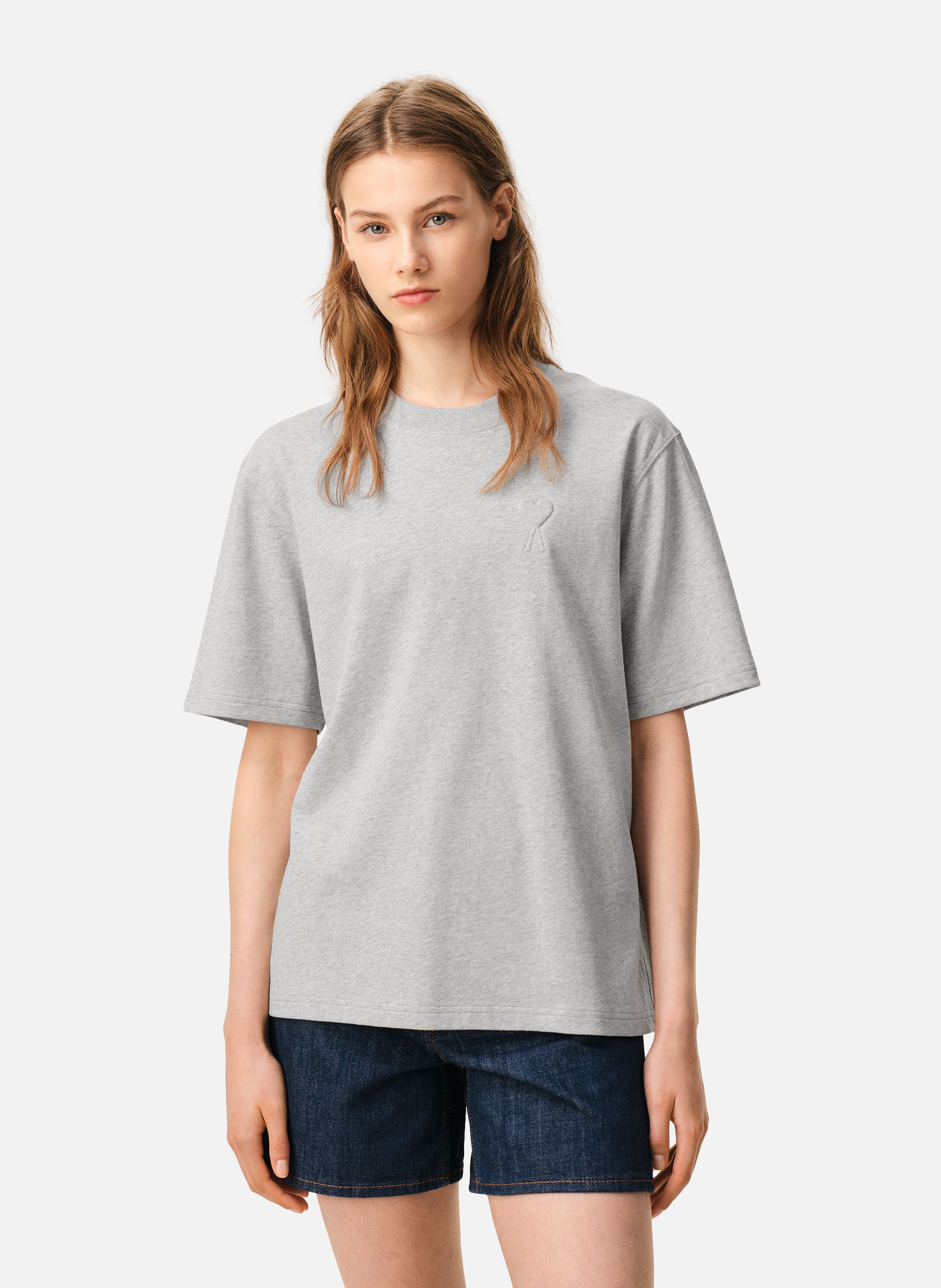 T-shirt unisexe en coton ami de coeur embossé AMI PARIS Gris