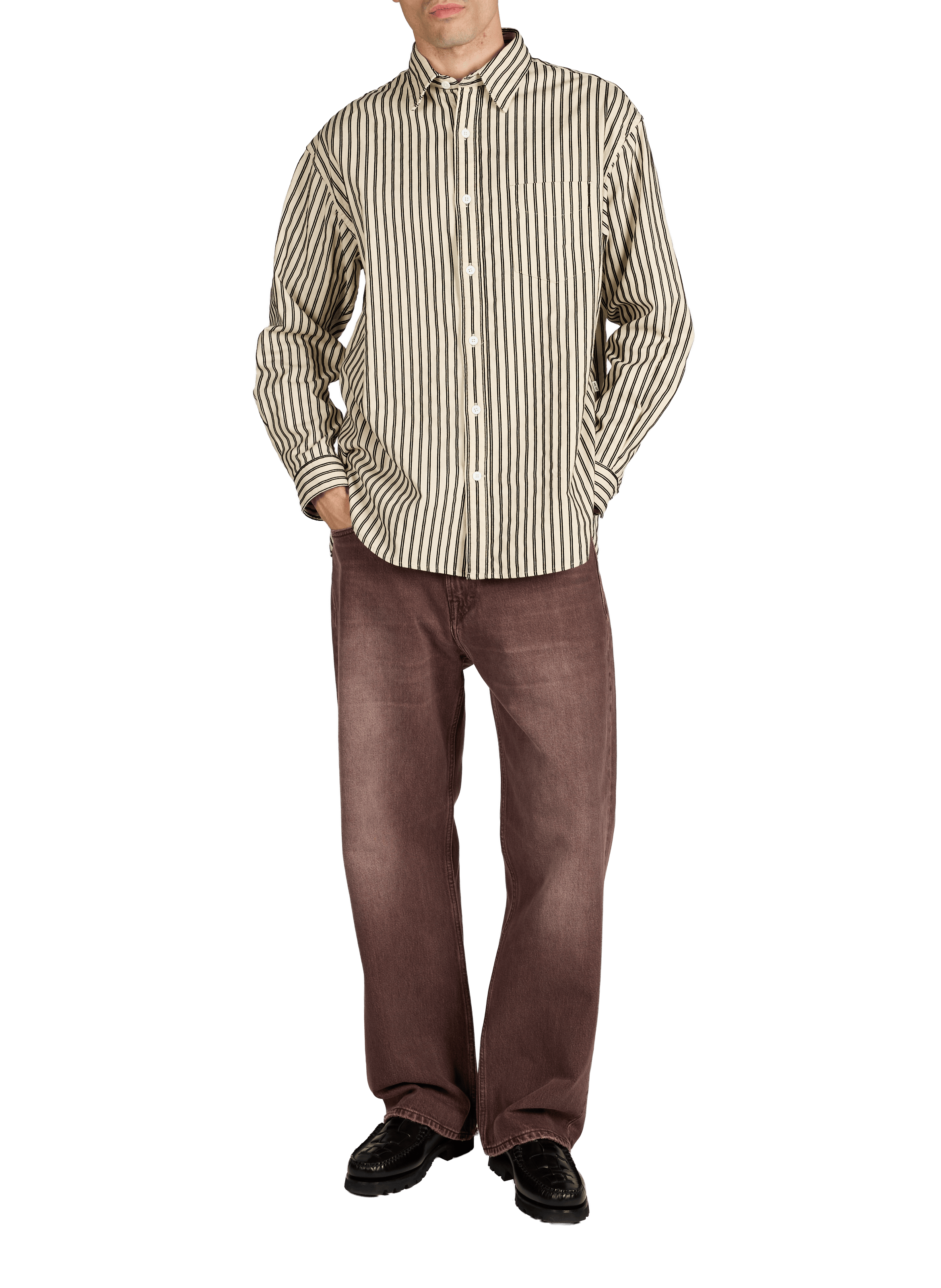 Jeans large délavé en coton  OUR LEGACY Marron