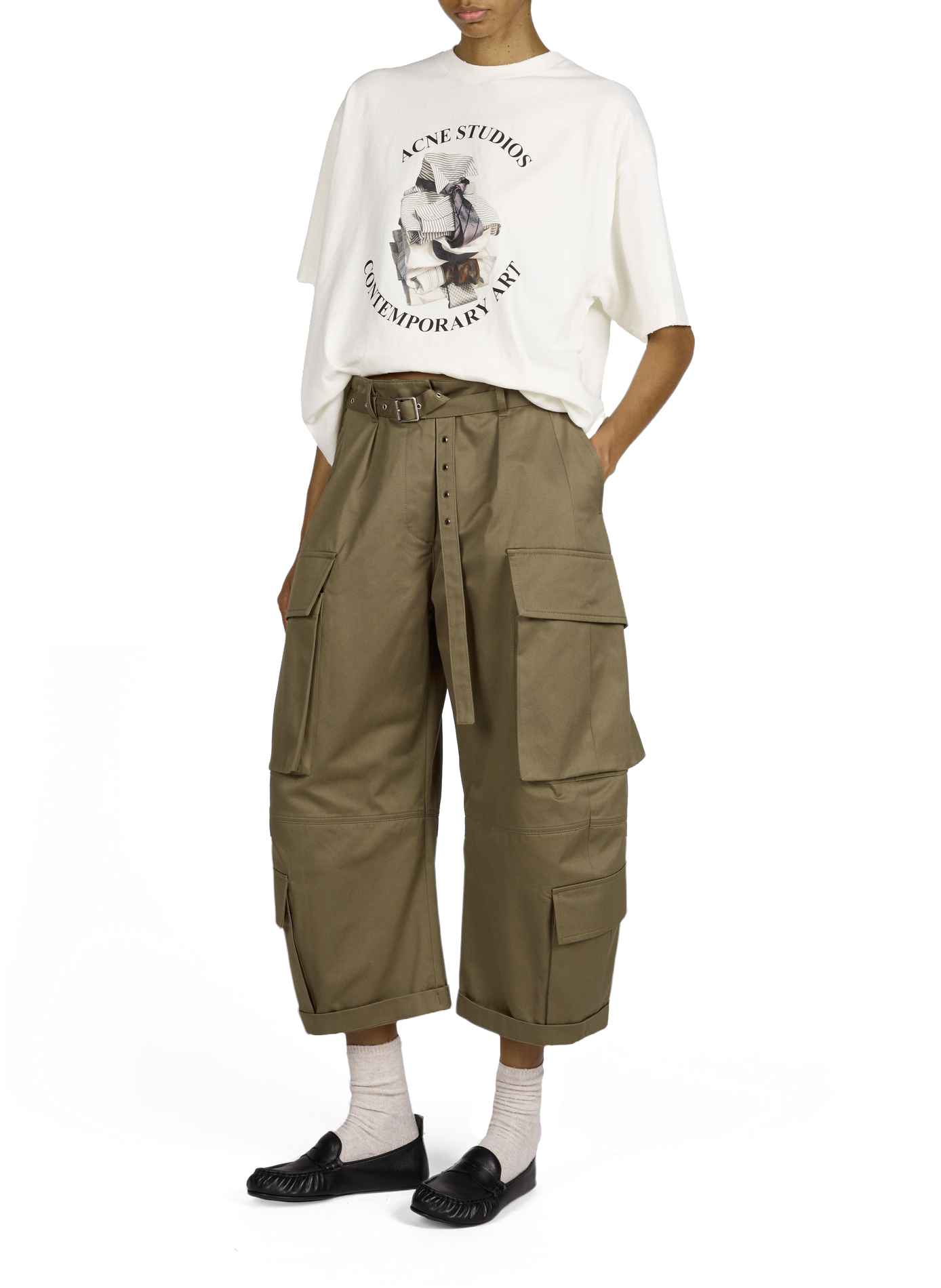 T-shirt oversize imprimé à col rond en coton organique ACNE STUDIOS Multicolore