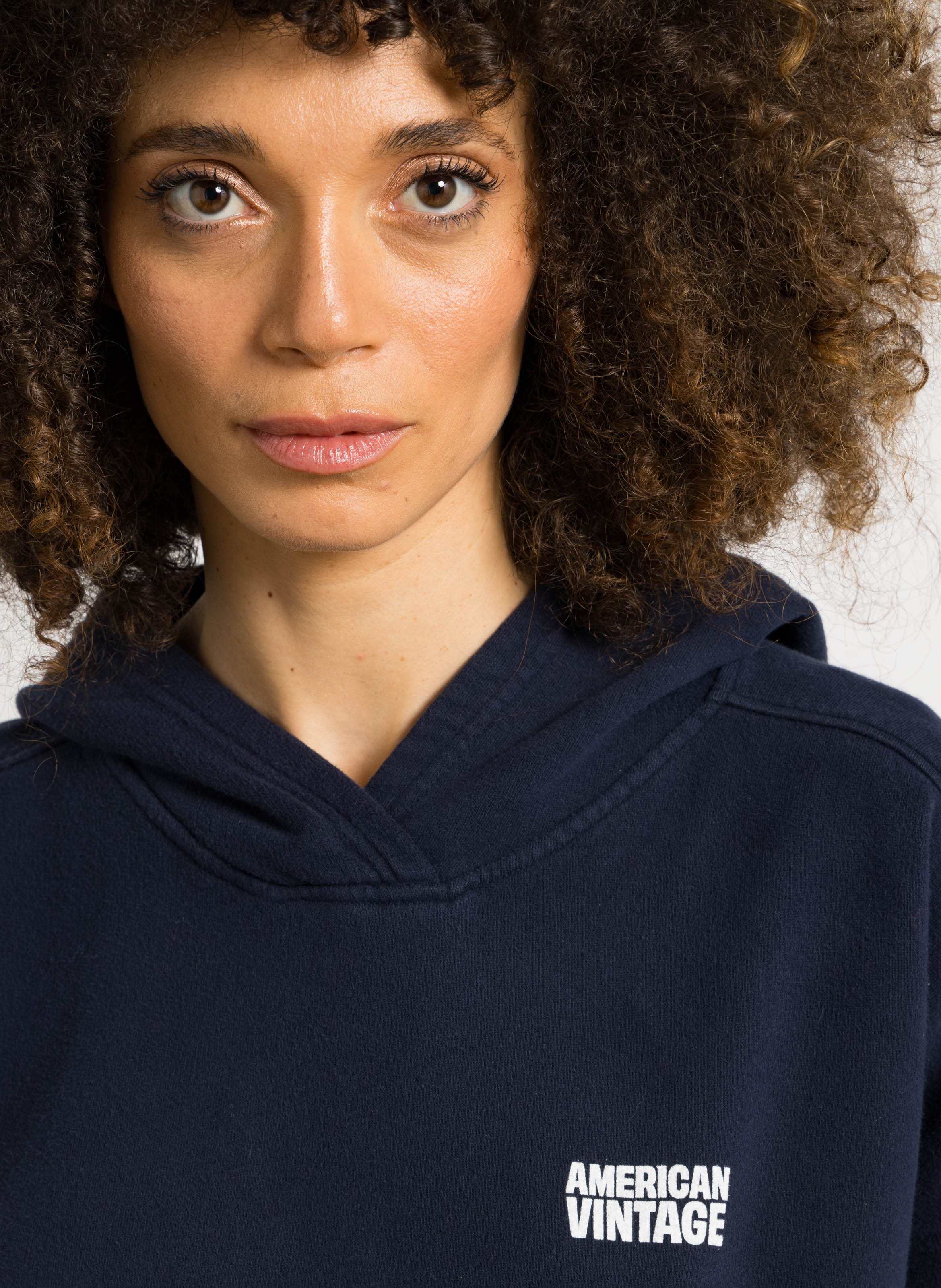 Sweat oversize à capuche en coton plizzy AMERICAN VINTAGE Bleu