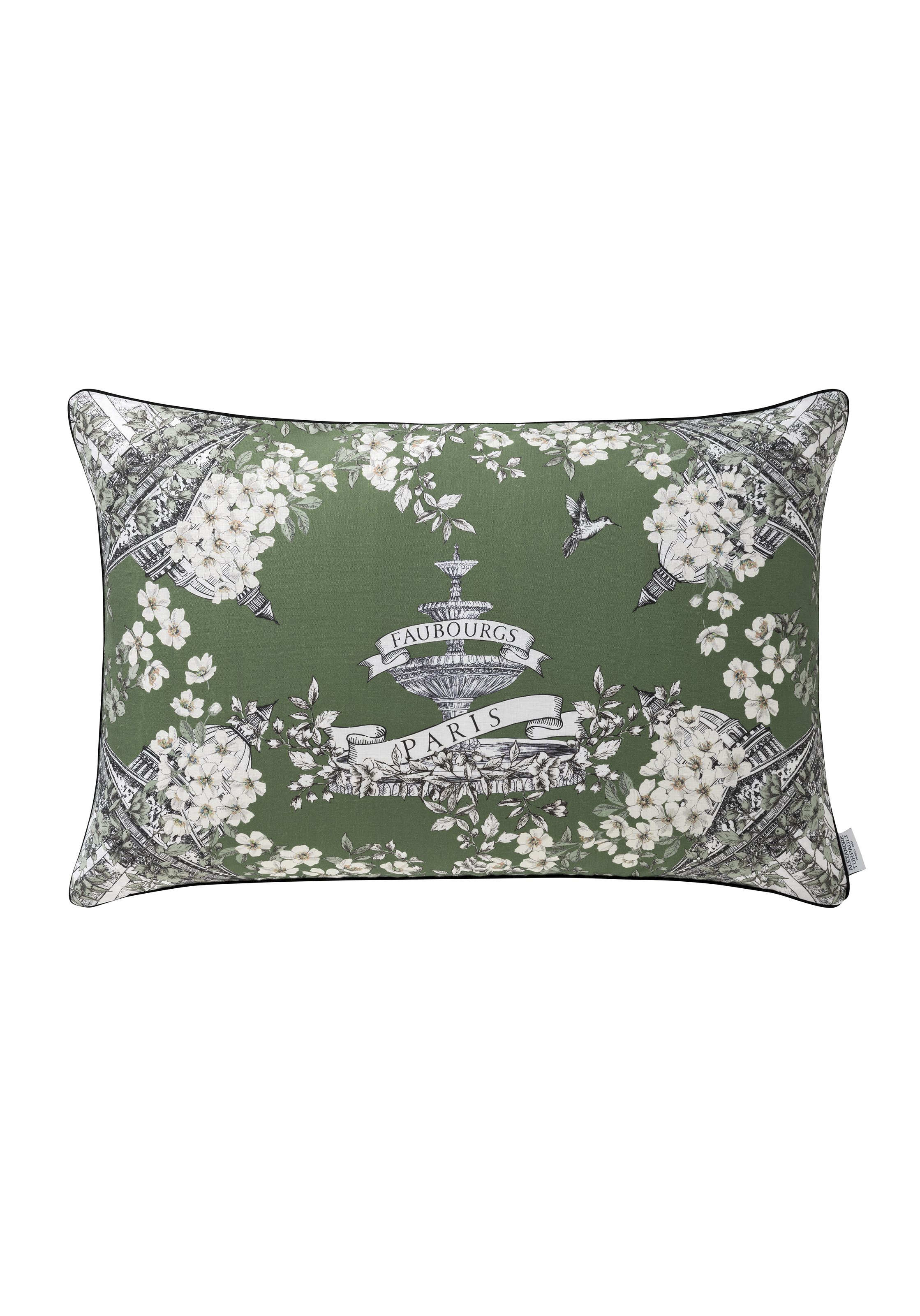 Housse de coussin imprimée en lin, faubourg ALEXANDRE TURPAULT Vert