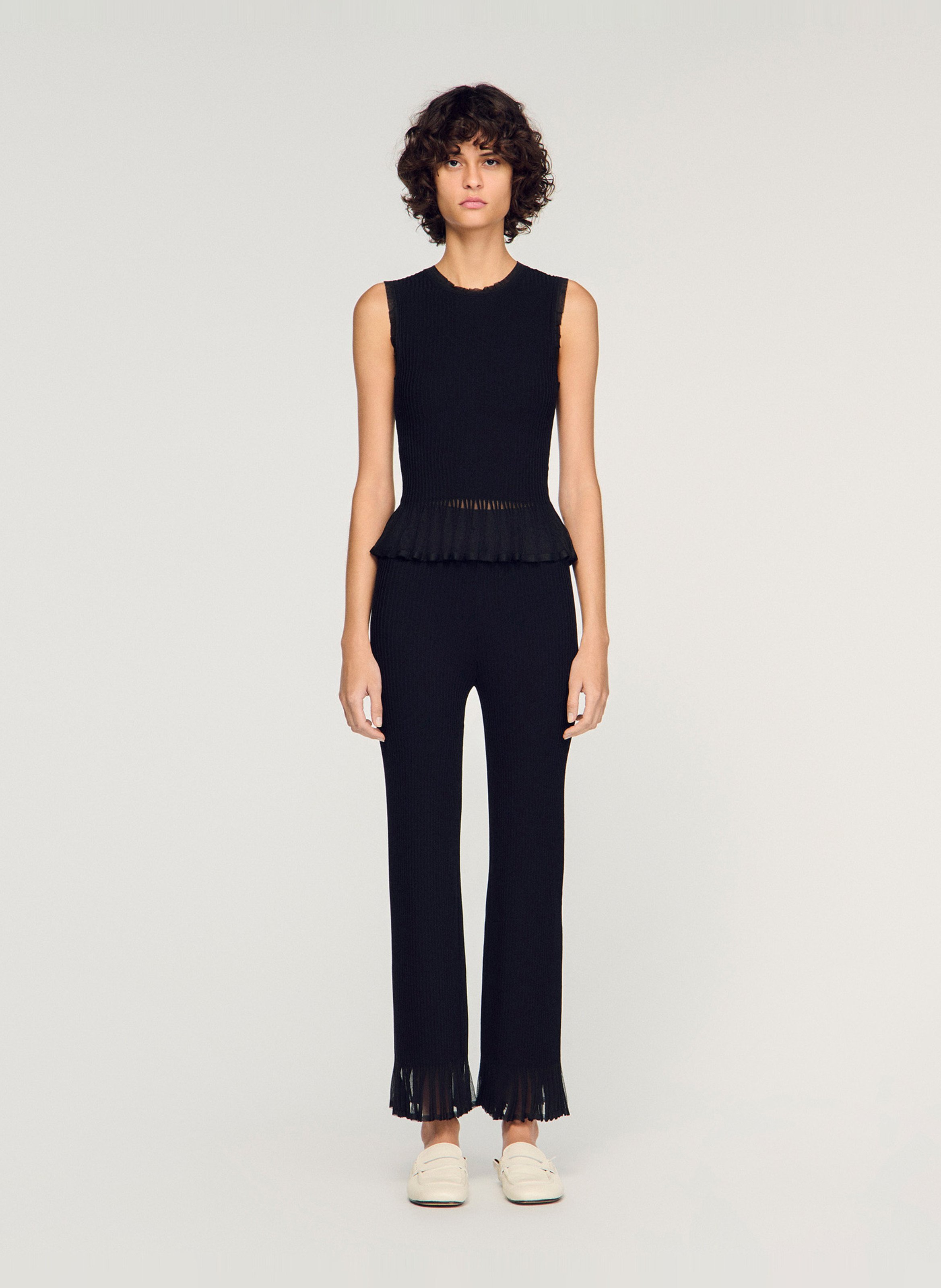 Top à volants en maille ajusté SANDRO Noir