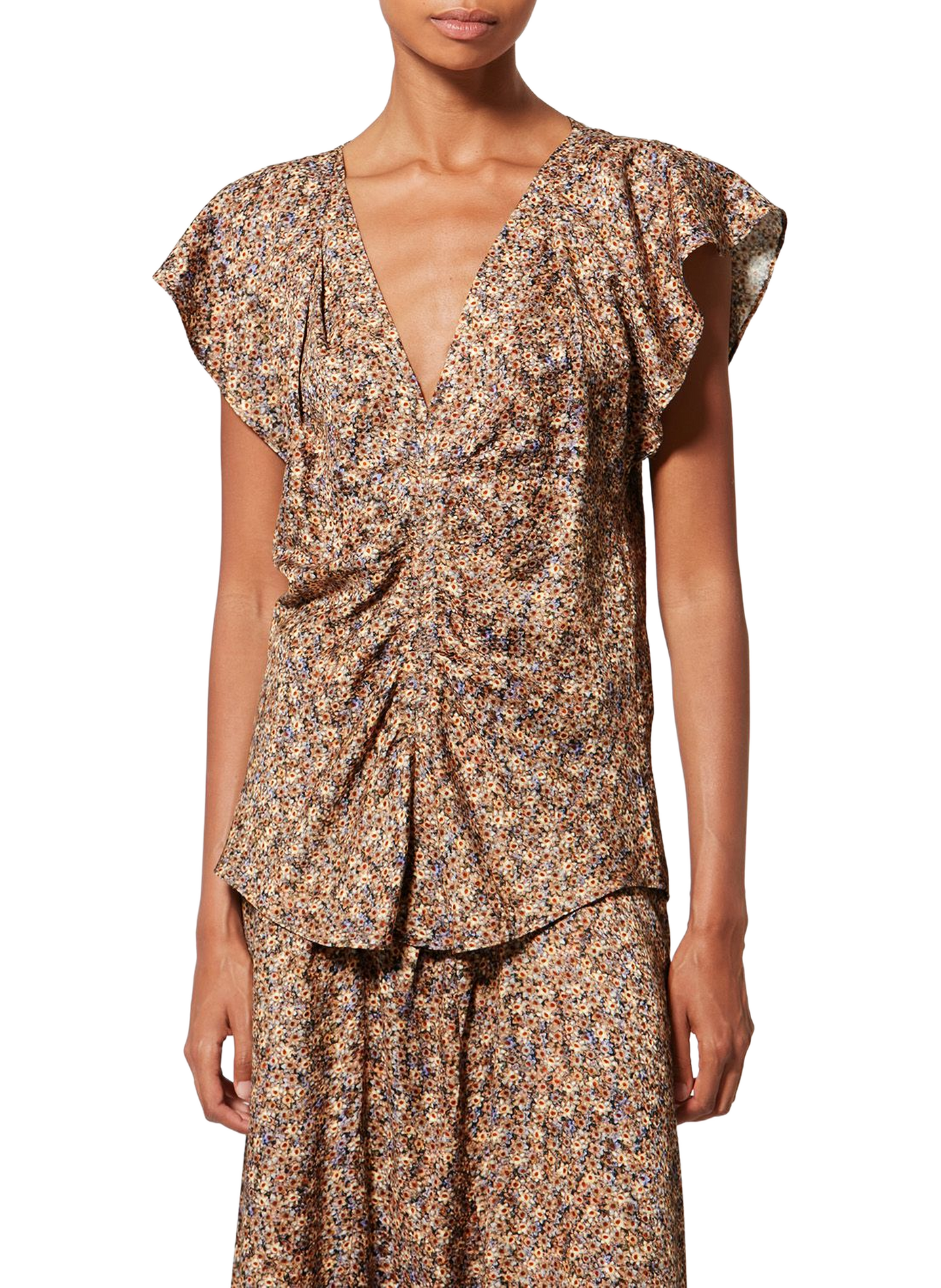 Floral silk jacquard draped top ISABEL MARANT White