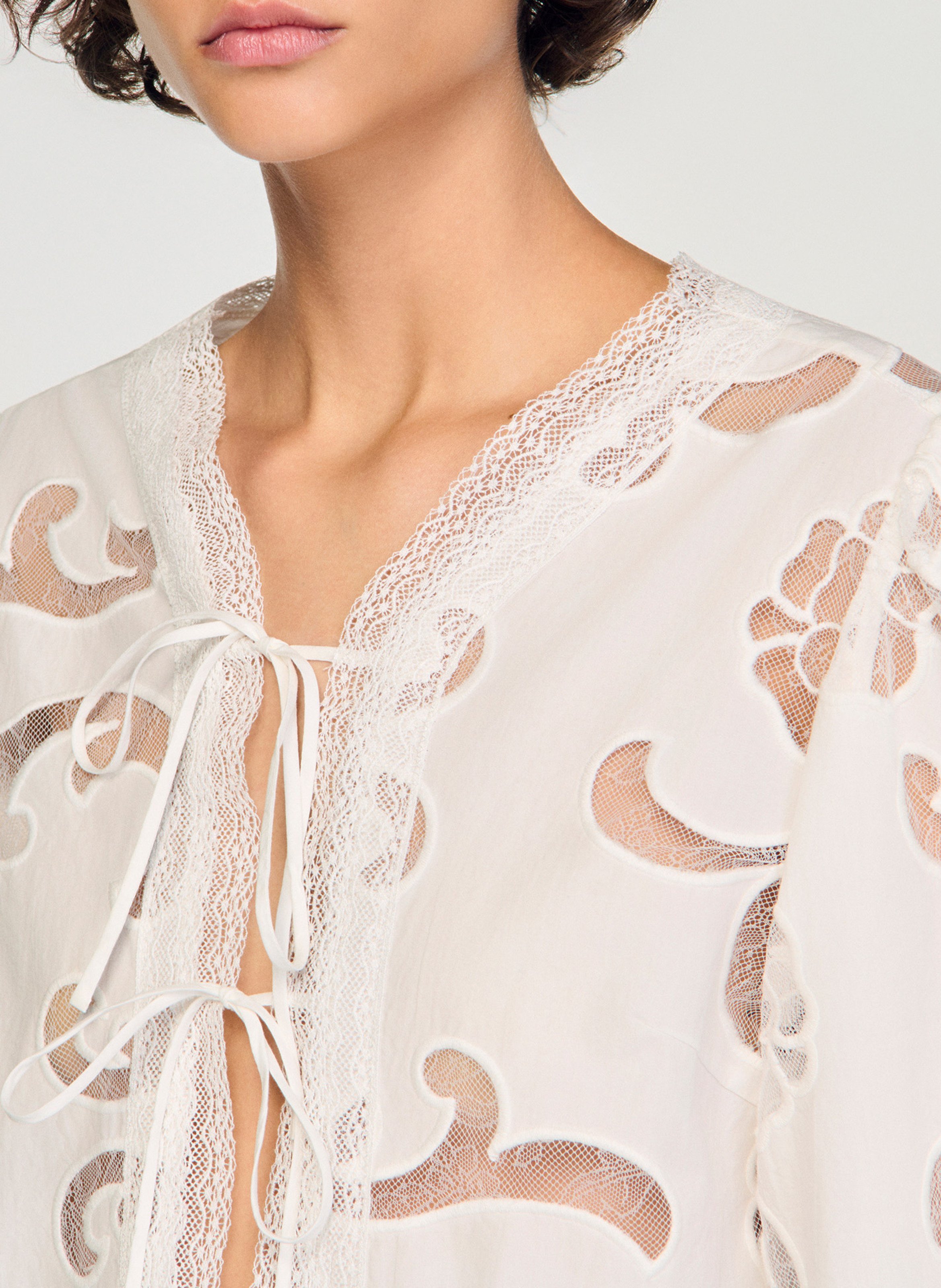 Blouse col rond en coton mélangé SANDRO Beige