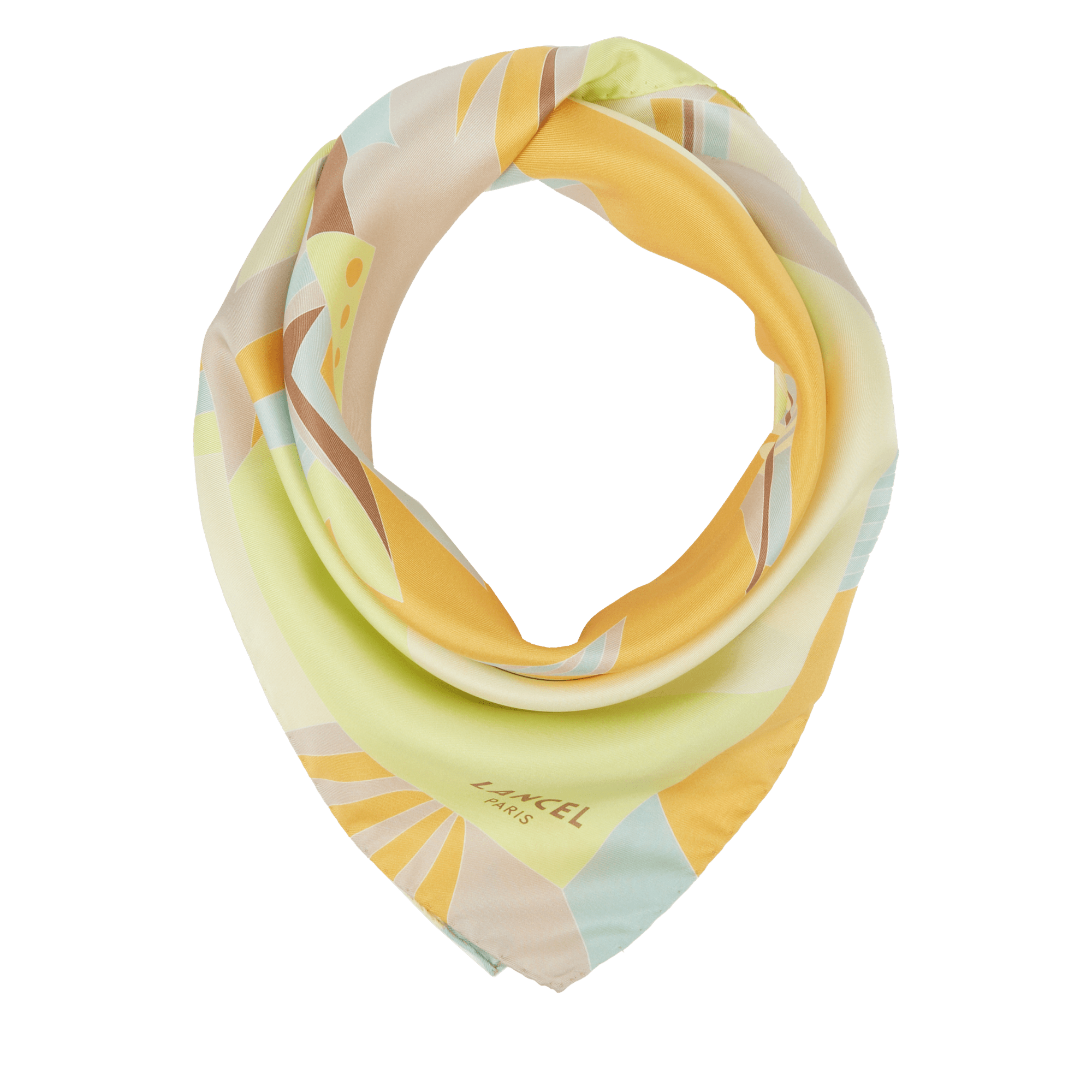 Carre motif arabesque en twill de soie imprimee LANCEL Jaune