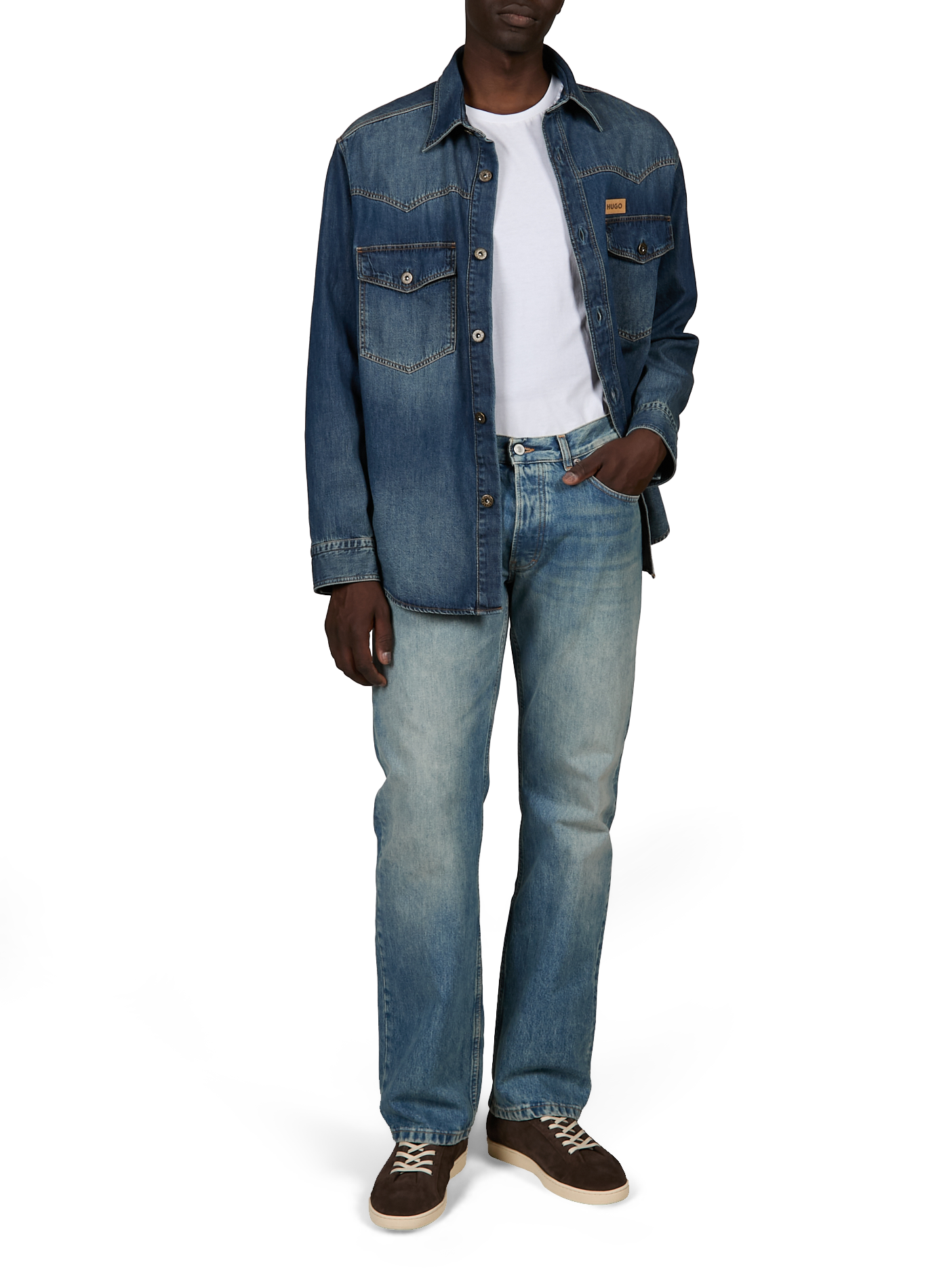 Chemise oversize à logo brodé en coton HUGO BLUE Bleu