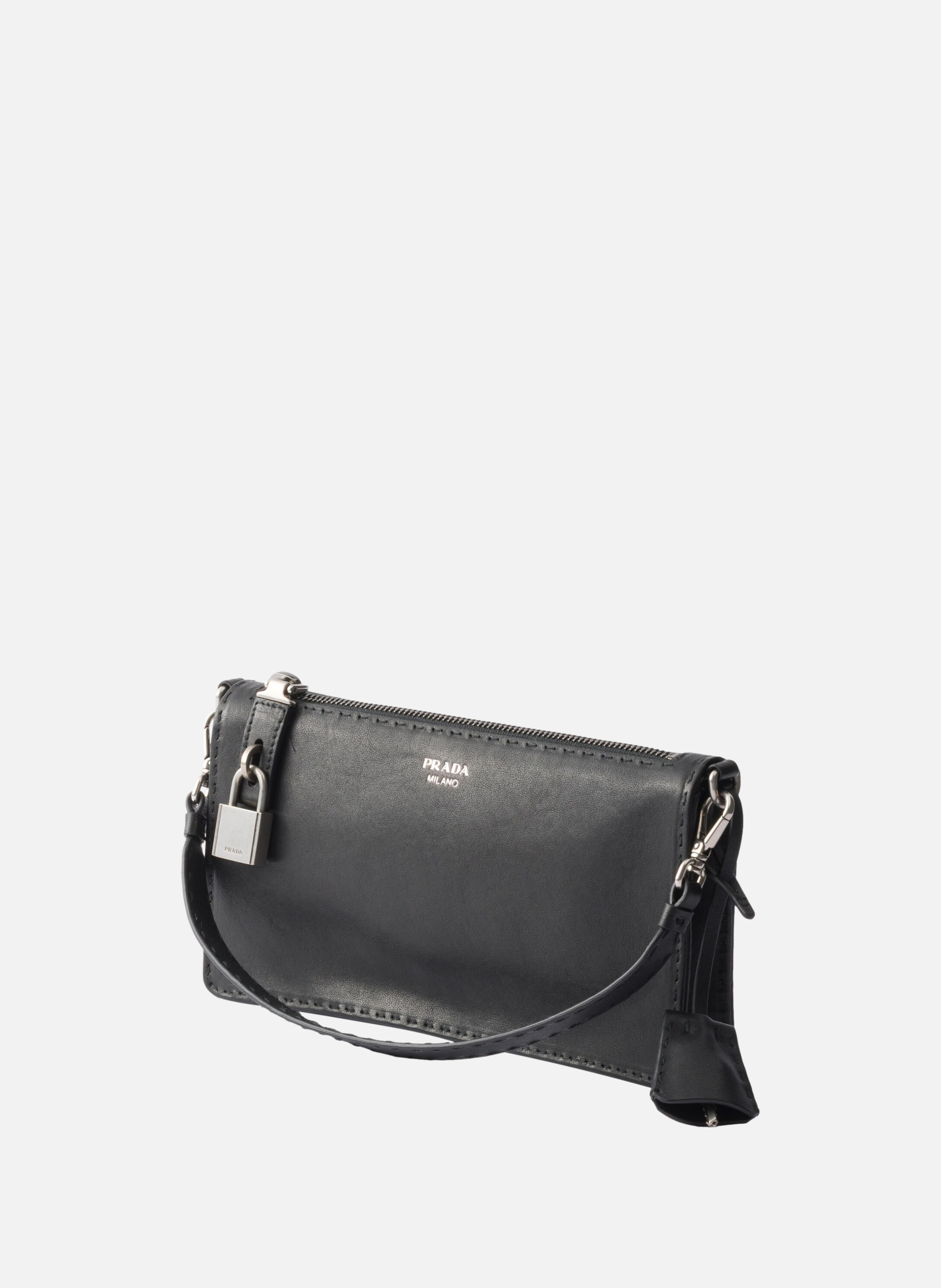 Pochette en cuir vieilli PRADA Noir