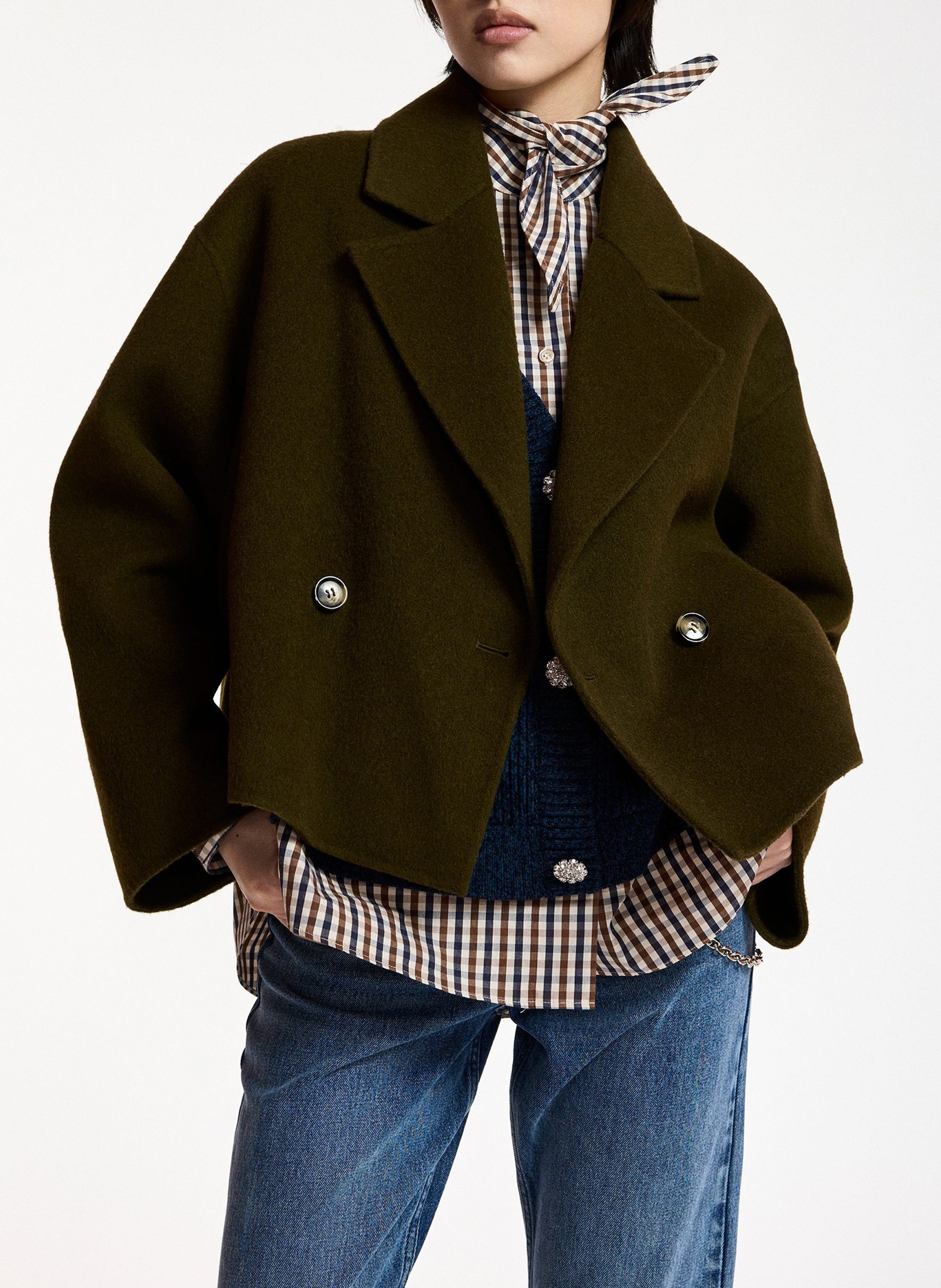 Veste droite à double boutonnage en laine mélangée kombu ESSENTIEL ANTWERP Vert