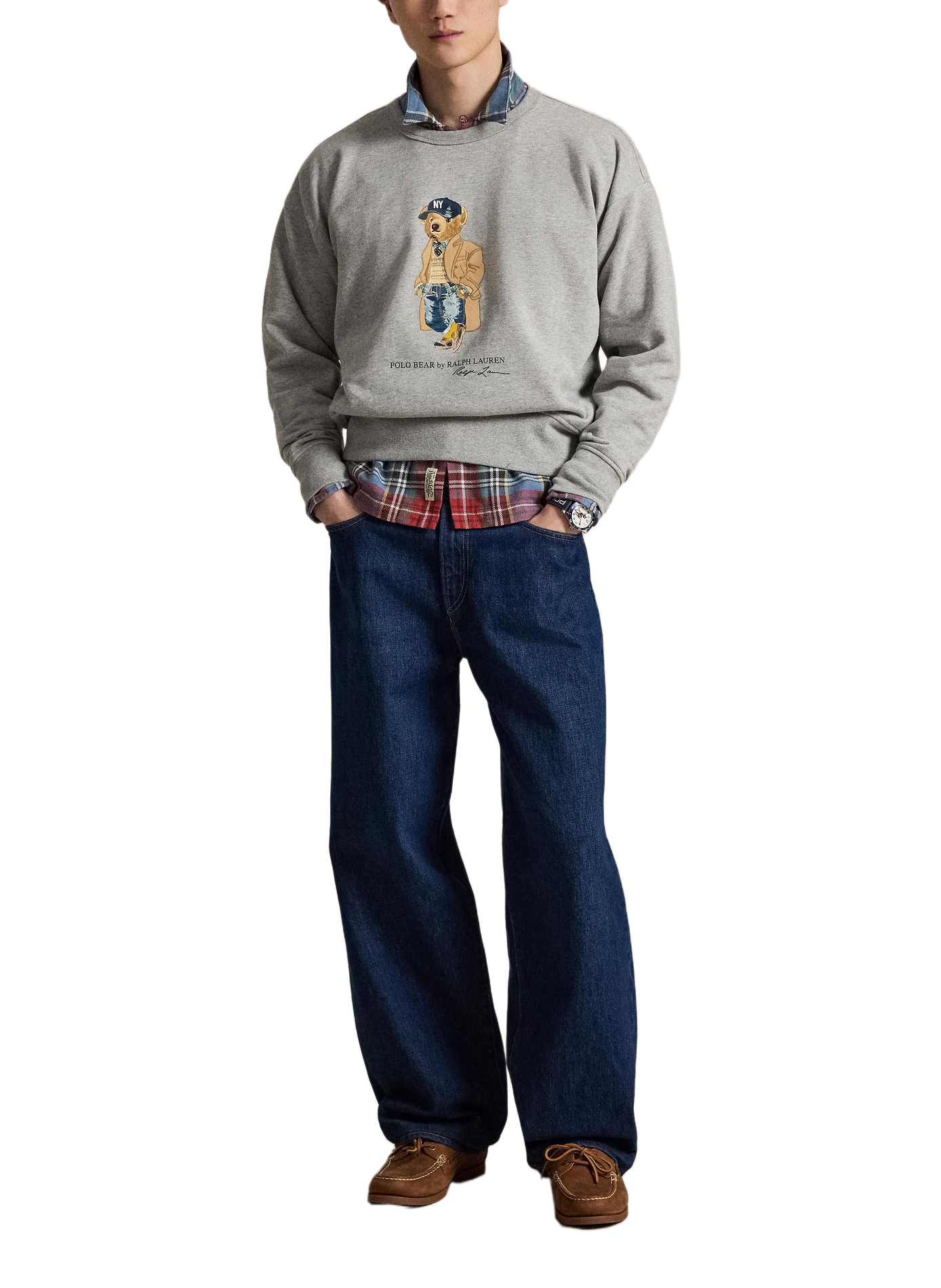Sweat ample col rond imprimé en coton mélangé POLO RALPH LAUREN Gris