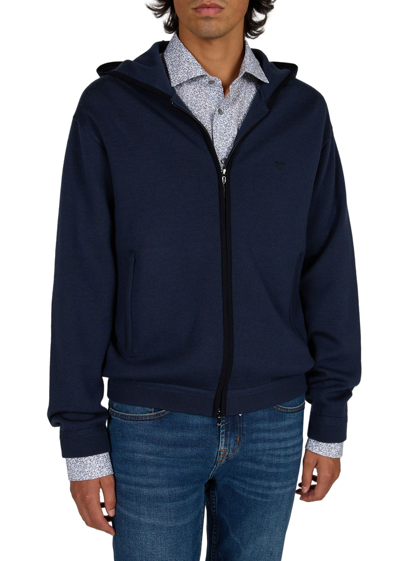 Straight hooded wool blend vest EMPORIO ARMANI Blue