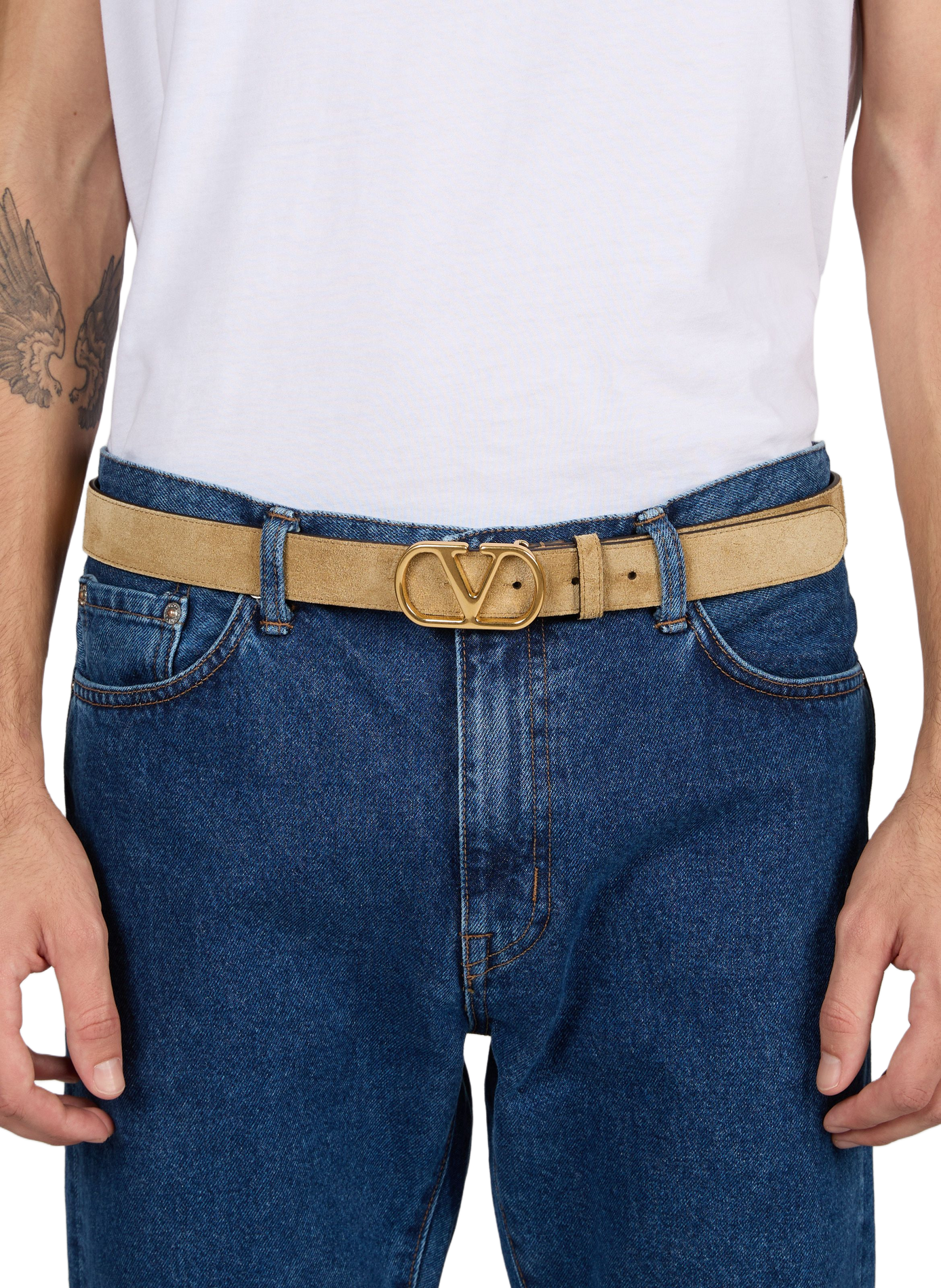 Gürtel mit VLogo-Detail aus Leder VALENTINO Beige