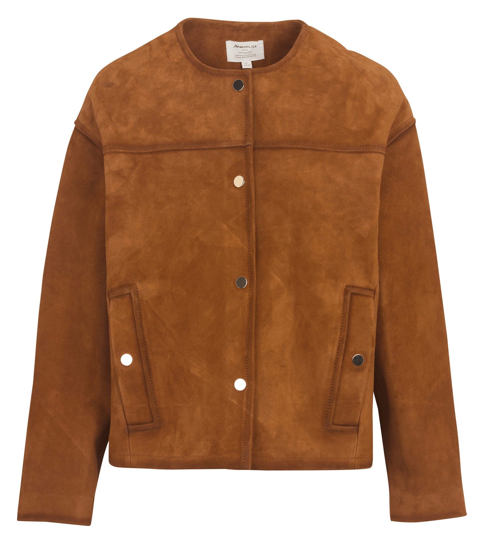 Veste droite col rond en cuir velours vip MAISON 123 Marron