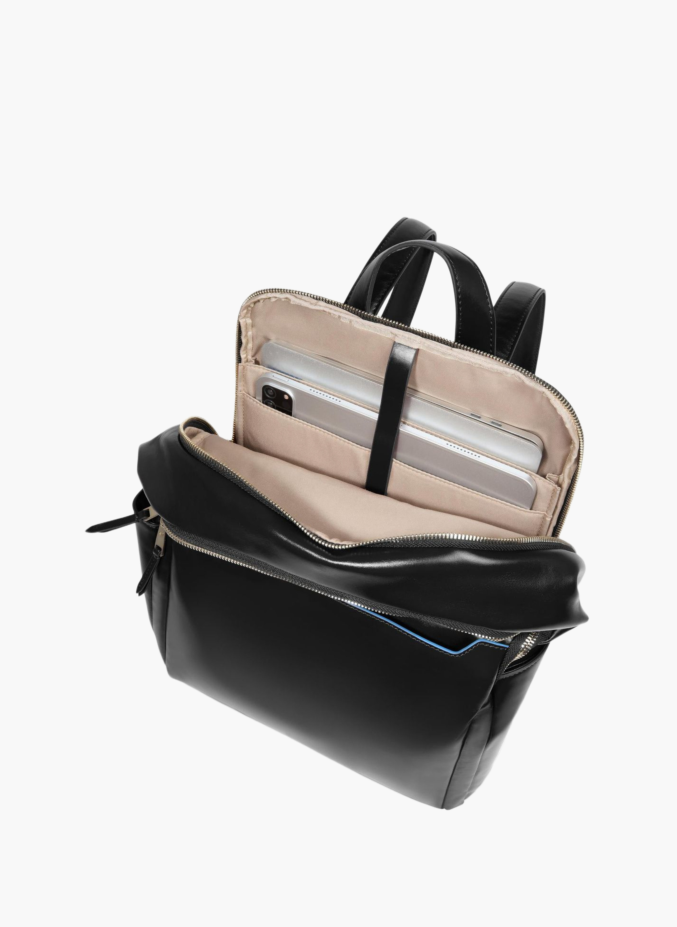 Leather laptop backpack 14" blue square PIQUADRO Black
