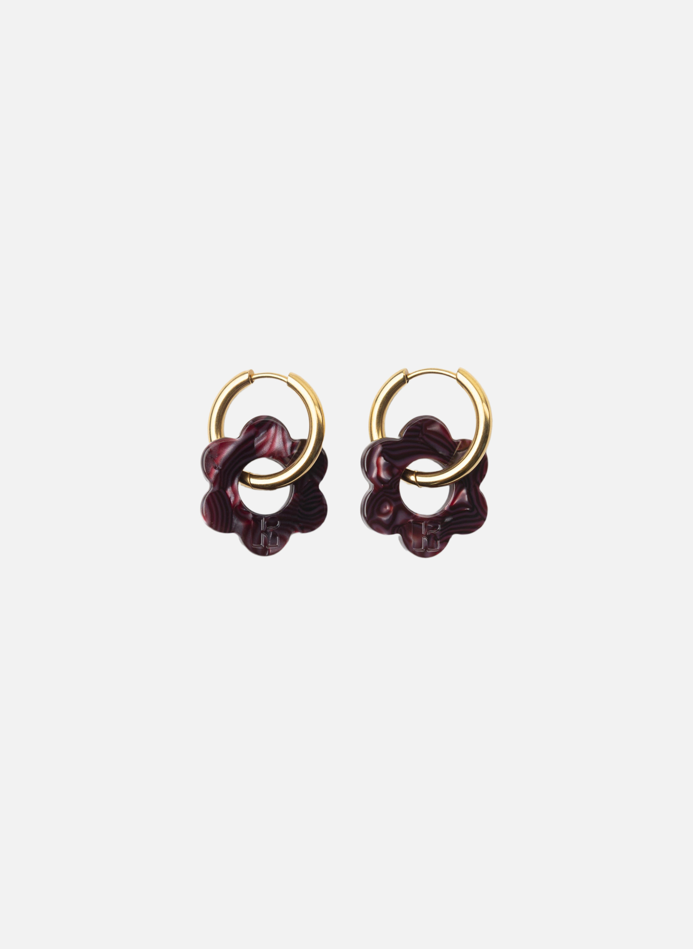 Boucles d'oreilles Baby Fleurette avec anneaux en acier inoxydable doré  Lie de vin