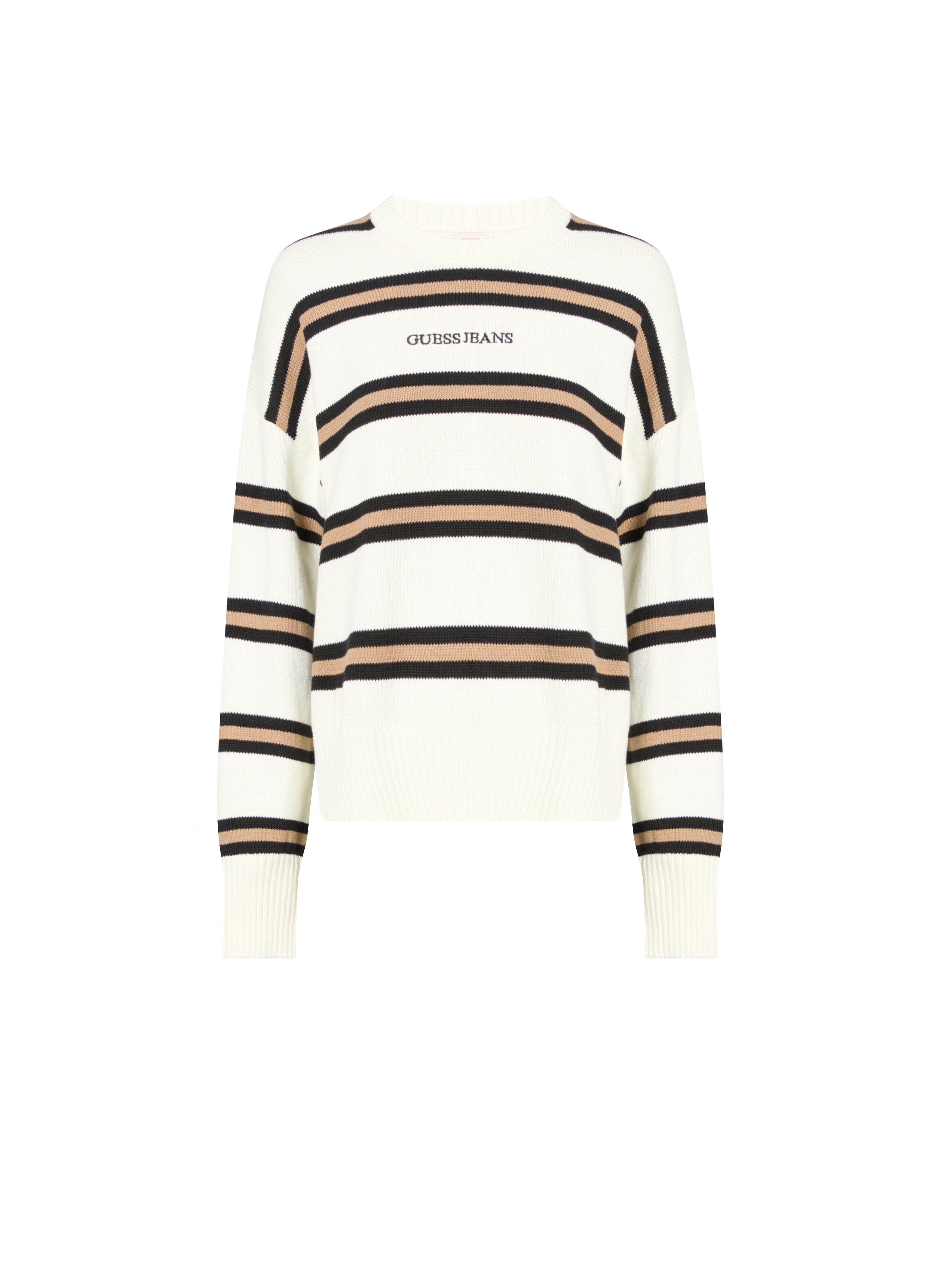 GUESS Pull en coton rayé Beige