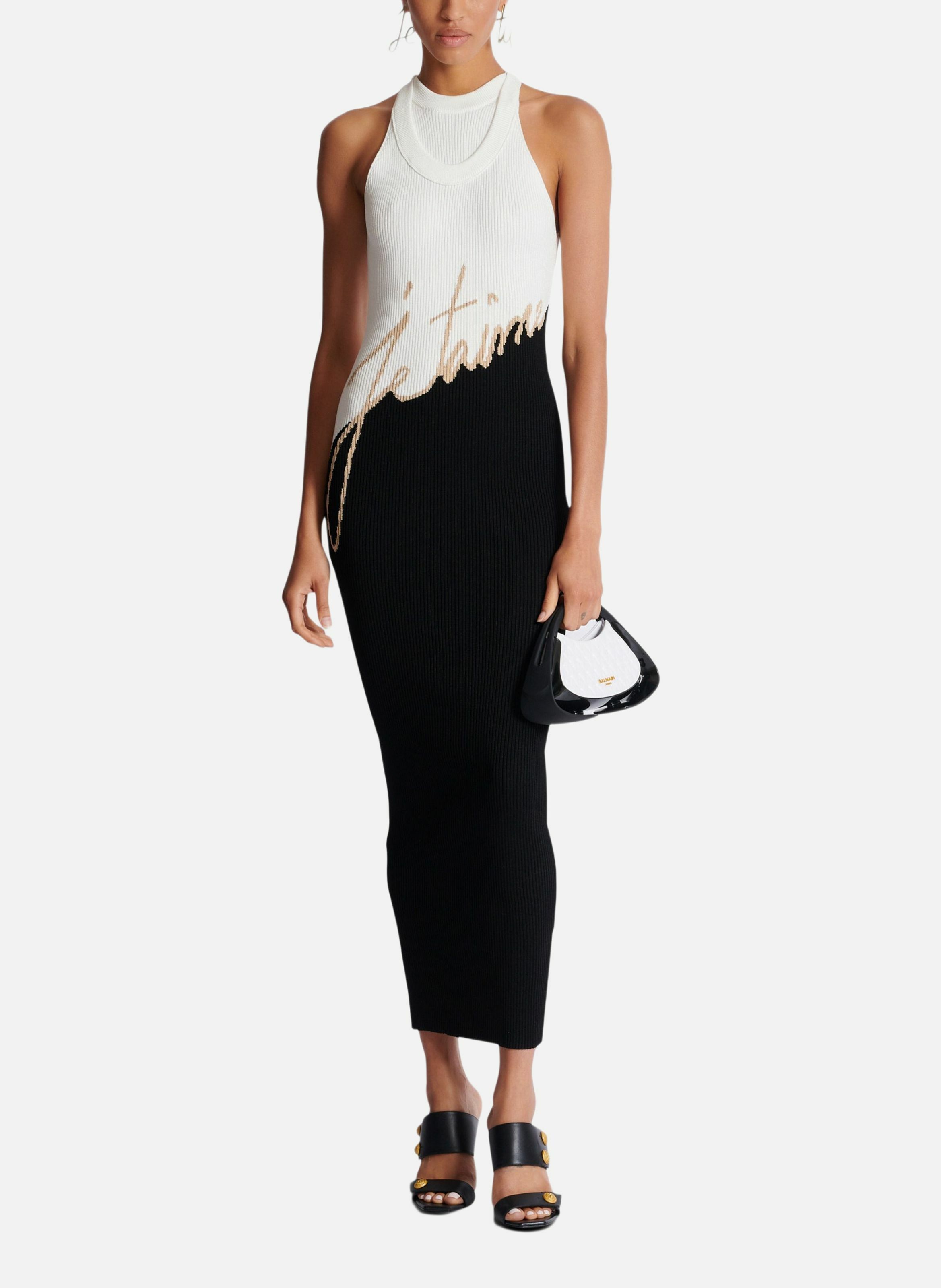Robe longue en maille jacquard « lettre d'amour » BALMAIN Noir