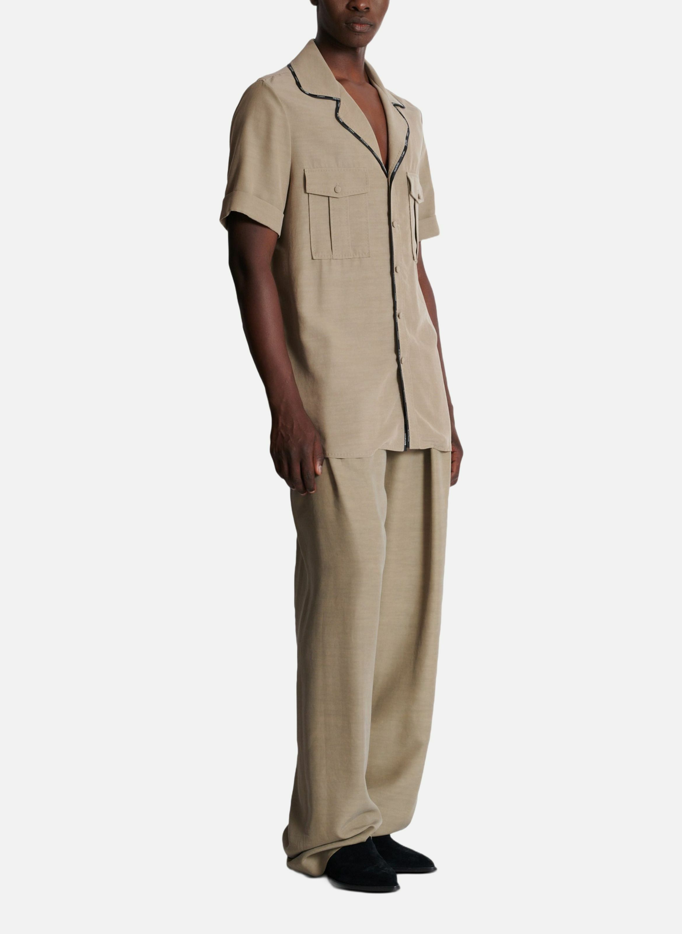 Chemise pyjama en cupro avec poches BALMAIN Marron