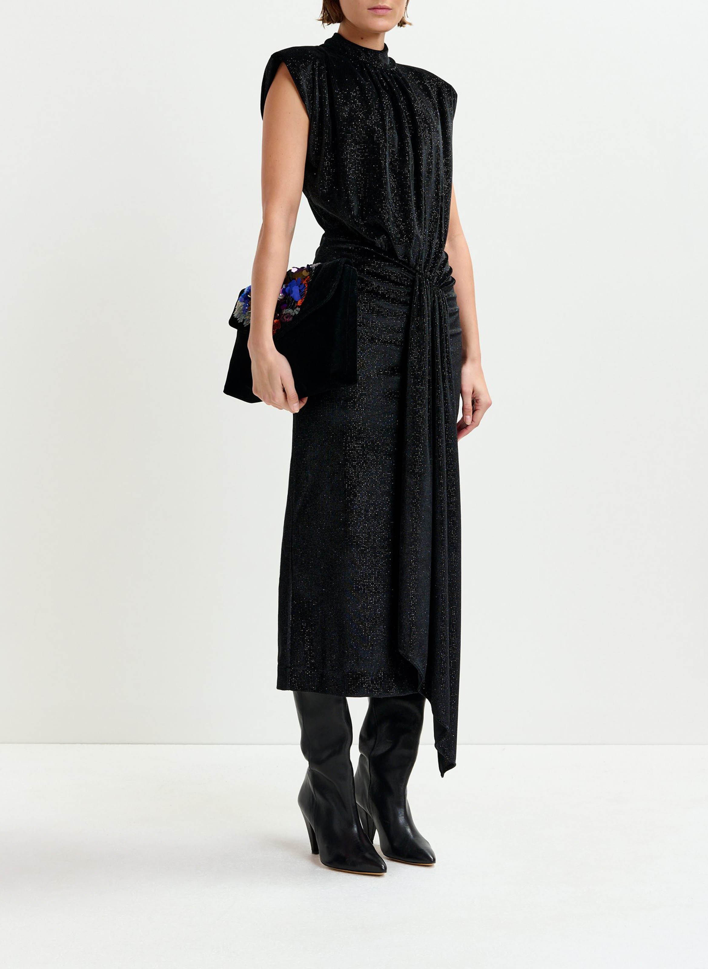 Robe midi drapée col montant inche ESSENTIEL ANTWERP Noir