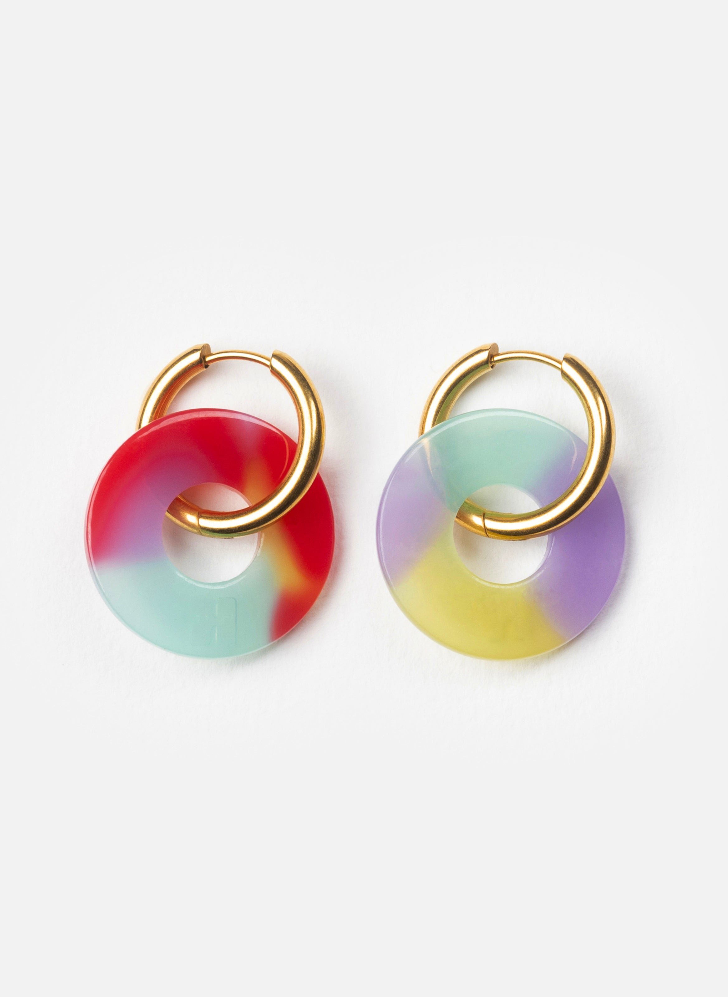Boucles d'oreilles donuts avec anneaux en acier inoxydable doré Multicolore