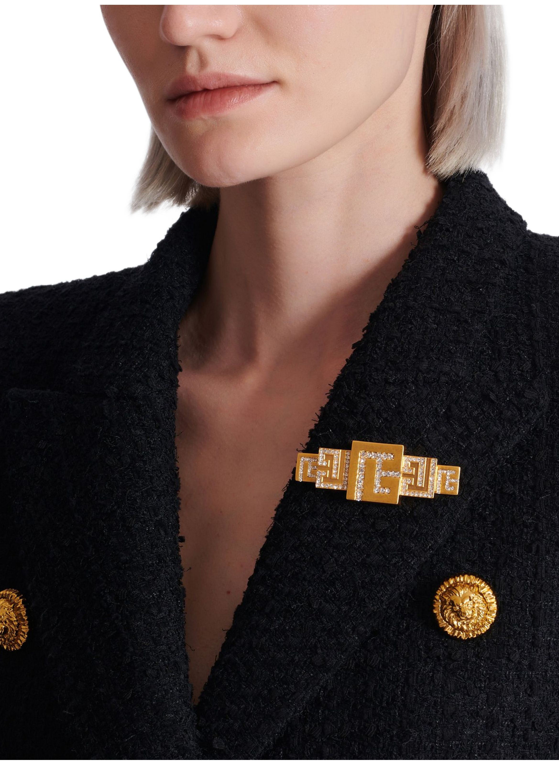 Broche pb en 3d avec cristaux BALMAIN Doré