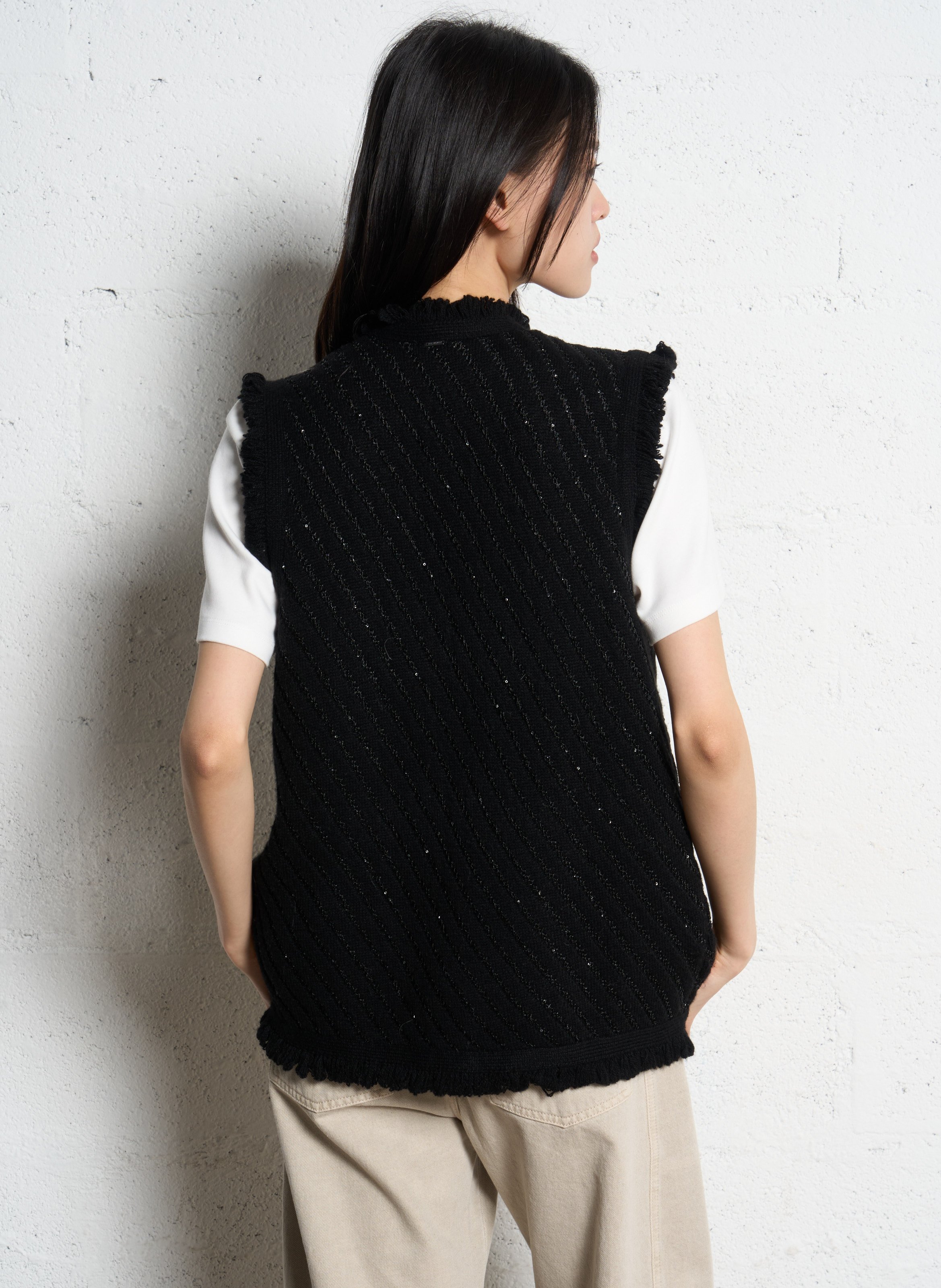 Cardigan droit sans manches à sequins IKKS Noir