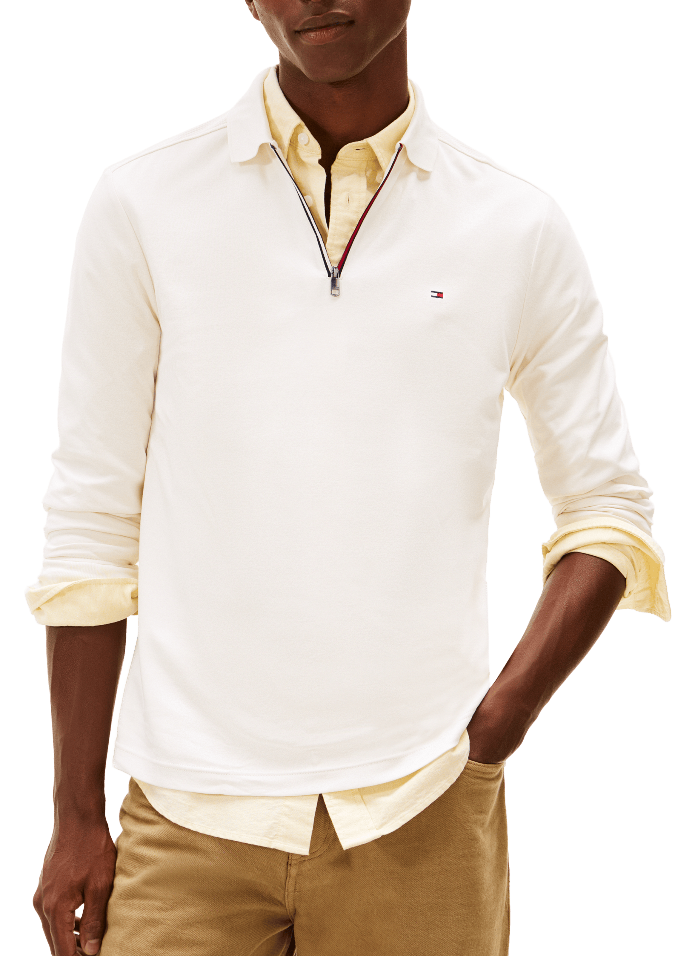 Long-sleeved zip-neck polo TOMMY HILFIGER Beige