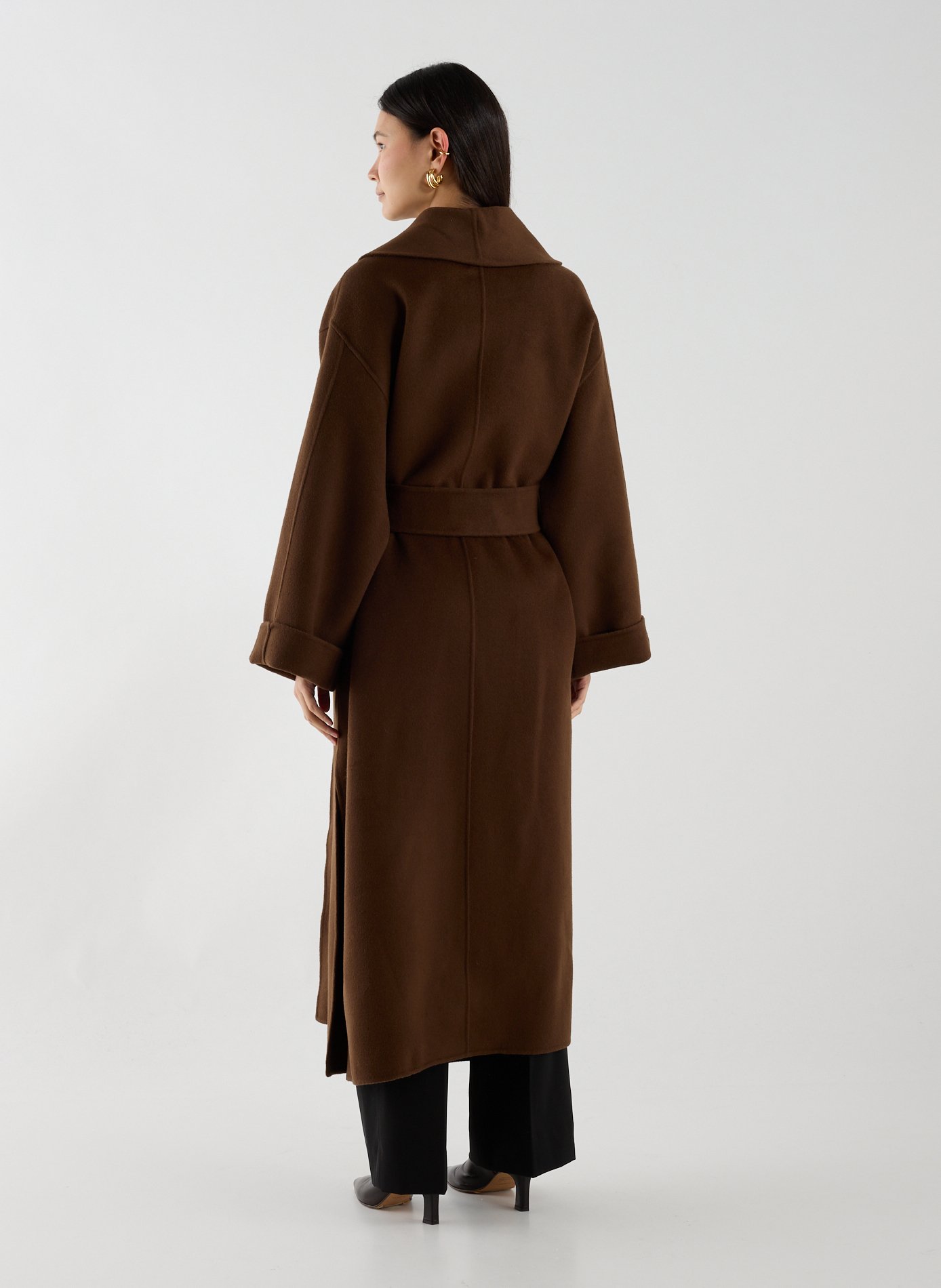 Manteau col châle en laine Marron