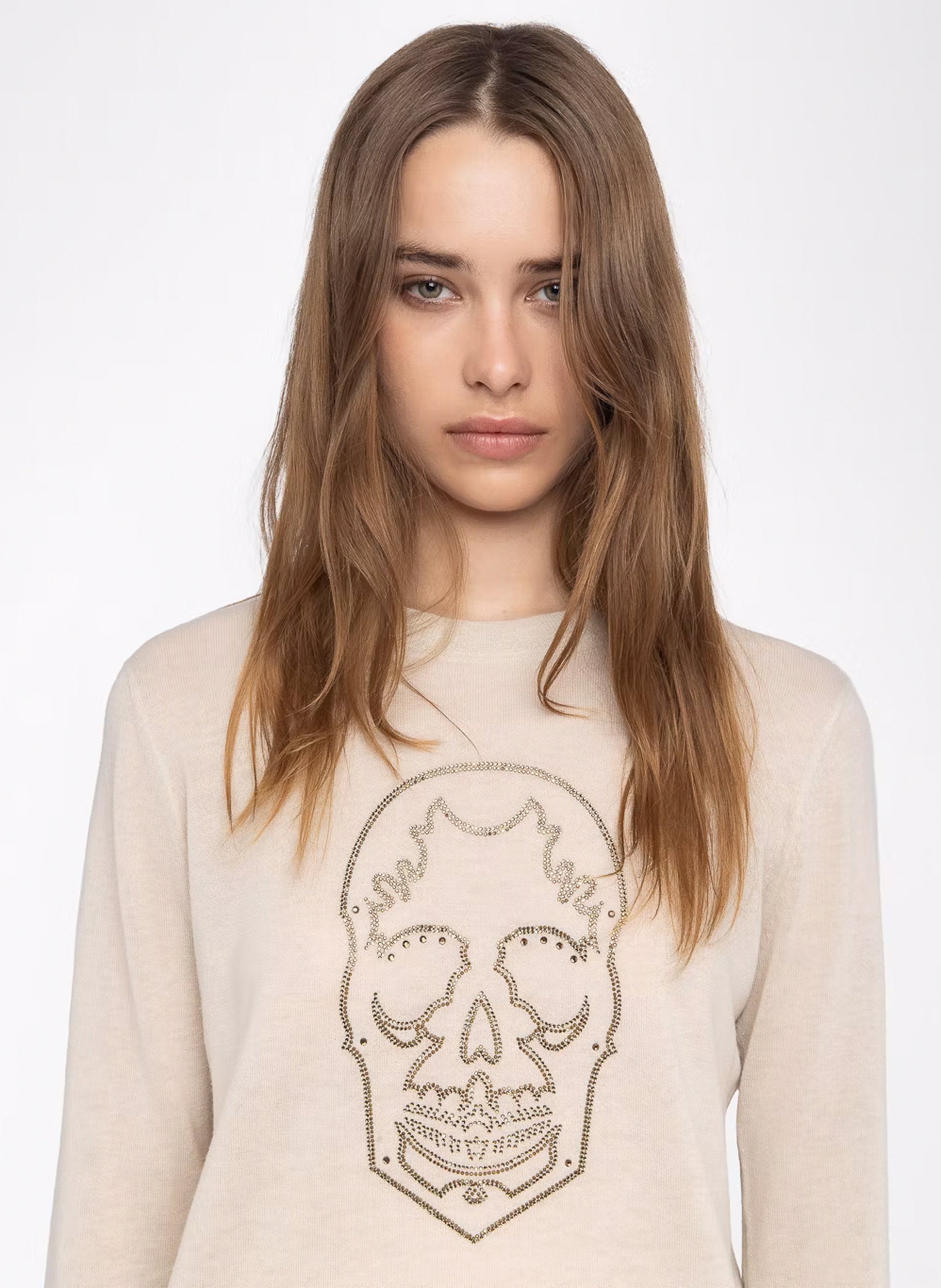 Sweat droit skull strass en cachemire miss ZADIG&VOLTAIRE Blanc