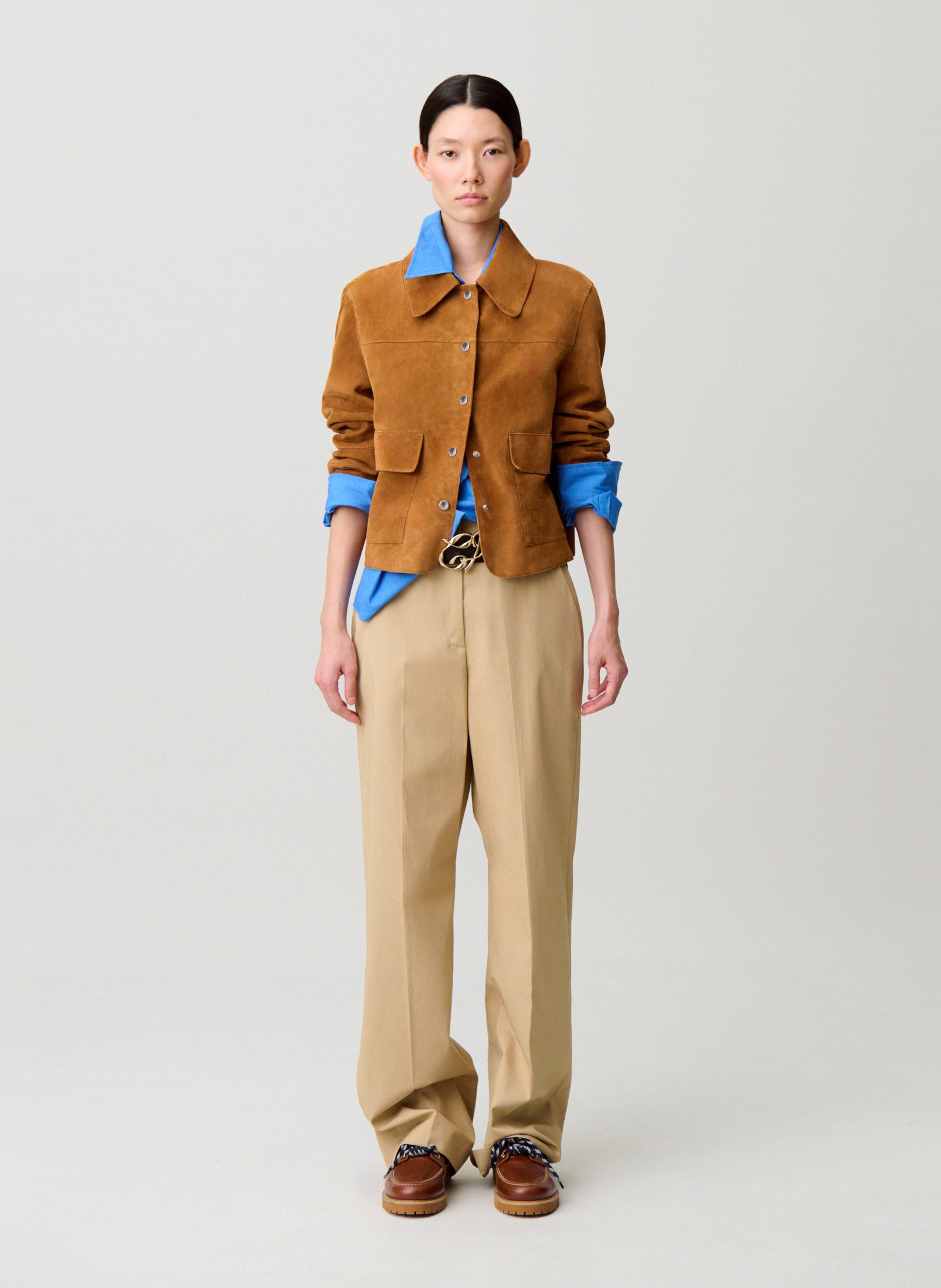 Veste col classique en cuir CLAUDIE PIERLOT Beige