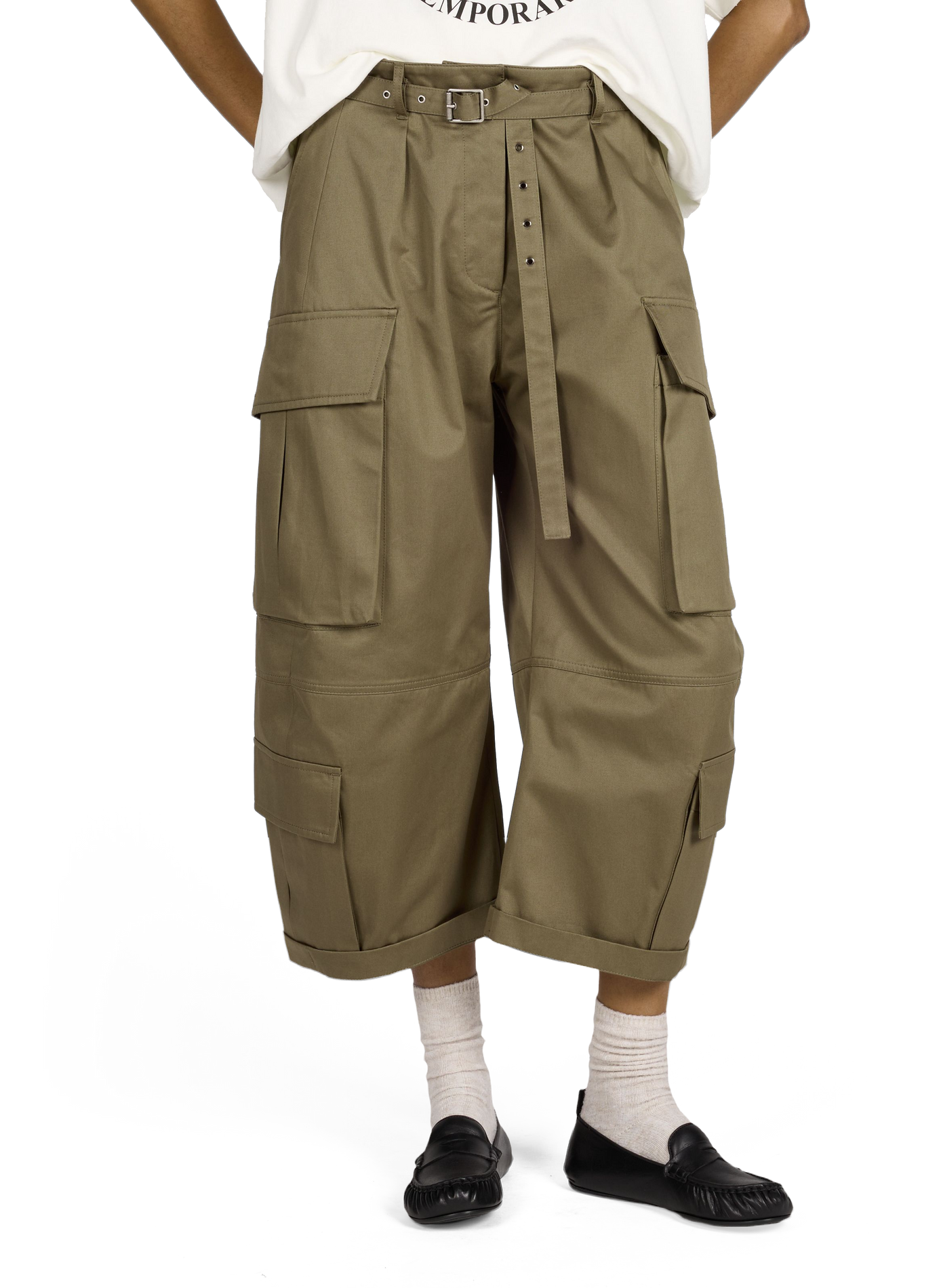 Pantalon cargo 7/8 en coton ACNE STUDIOS Kaki