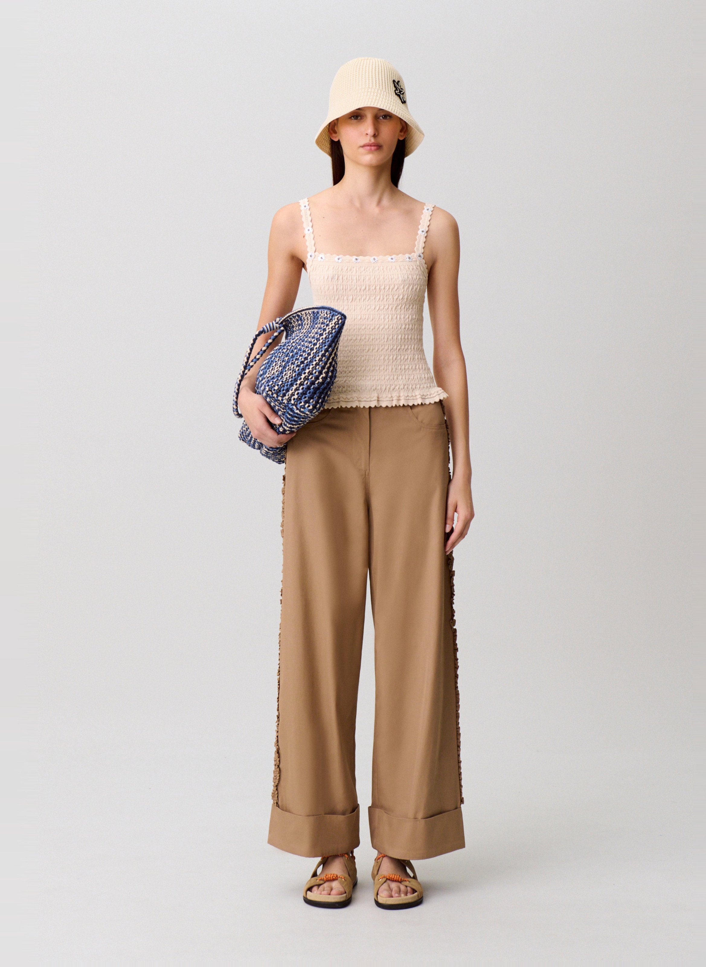 Pantalon large en coton mélangé CLAUDIE PIERLOT Beige
