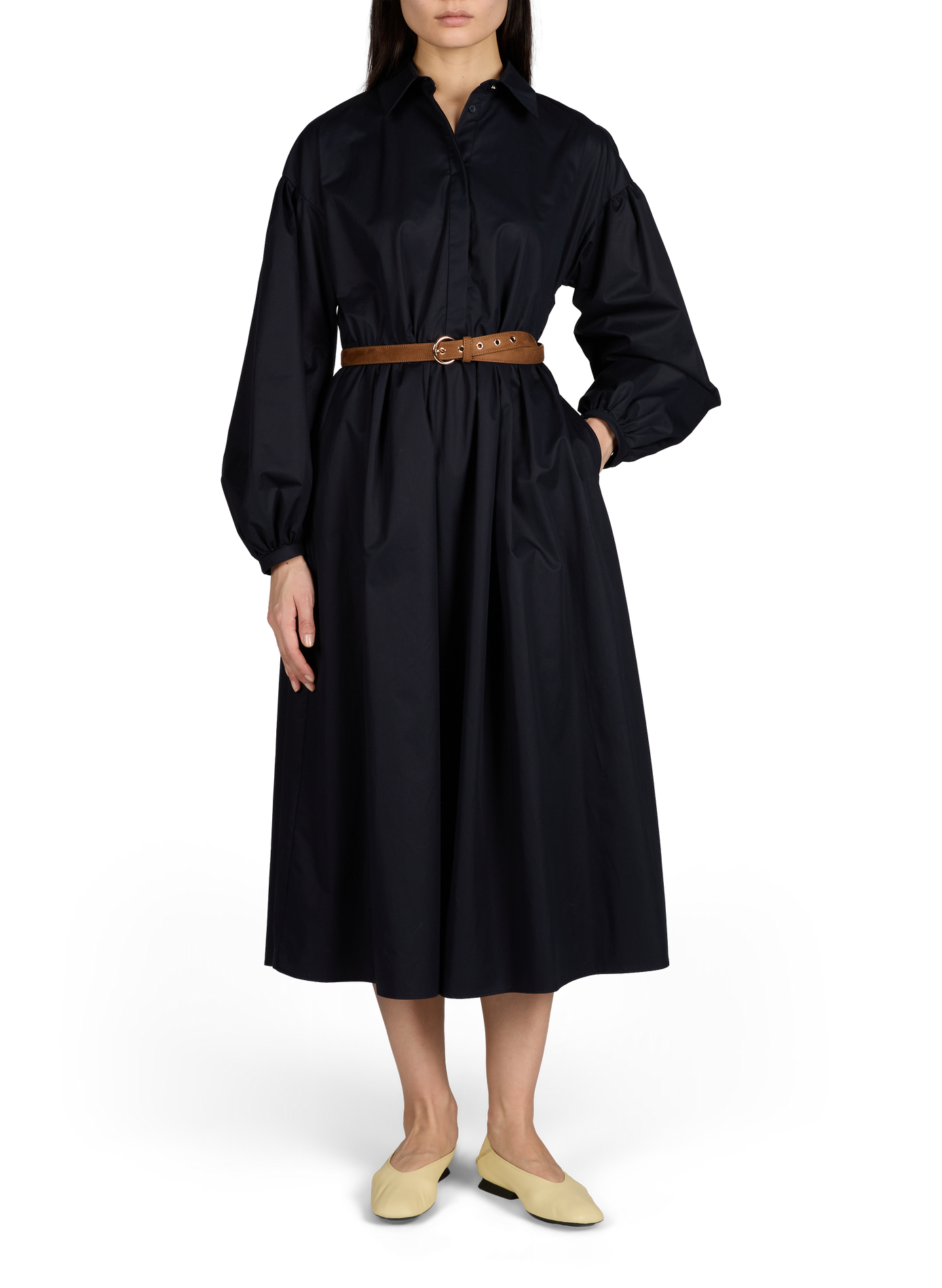 Robe longue avec ceinture amovible en coton MAX MARA STUDIO Bleu
