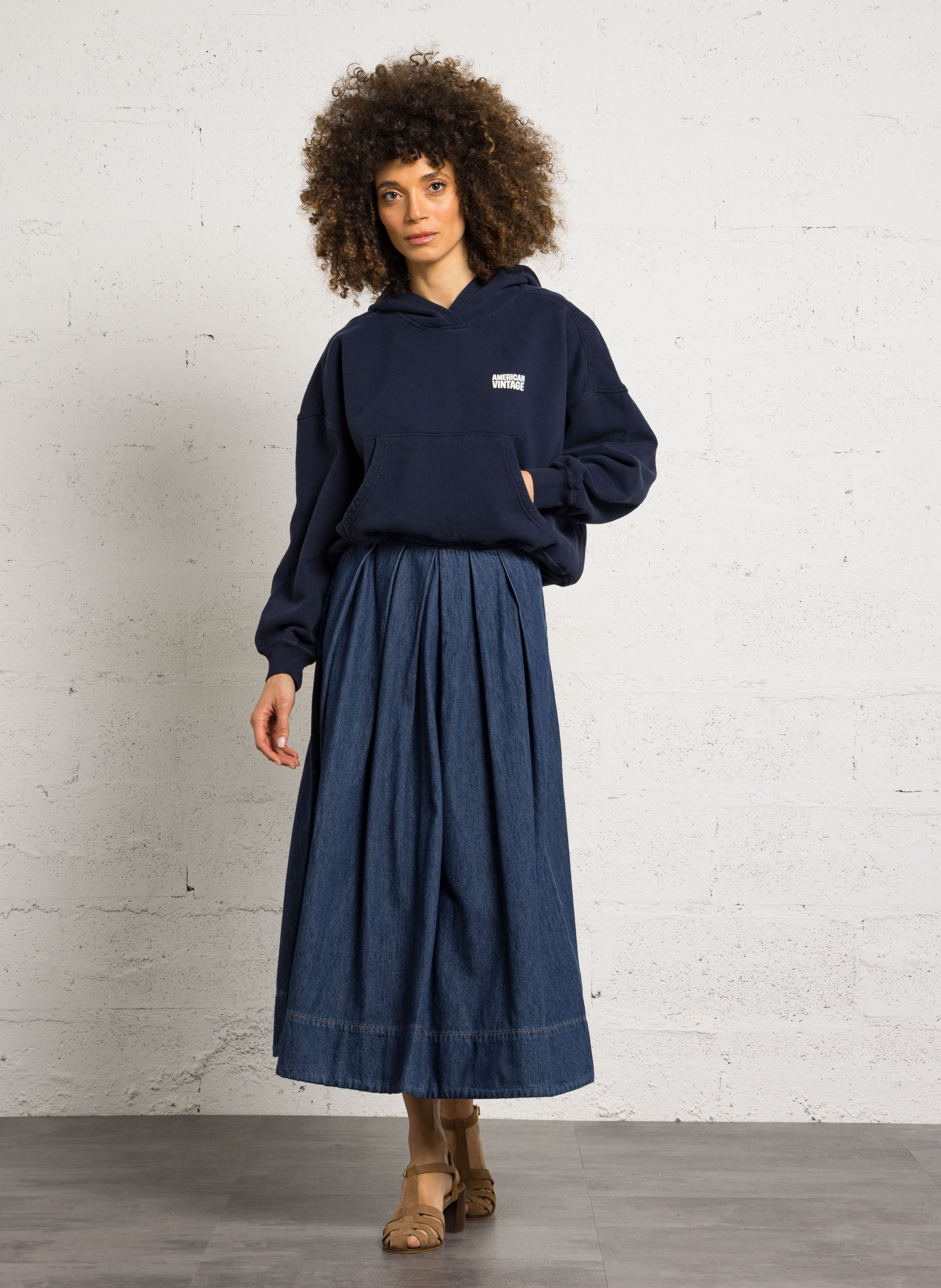 Sweat oversize à capuche en coton plizzy AMERICAN VINTAGE Bleu
