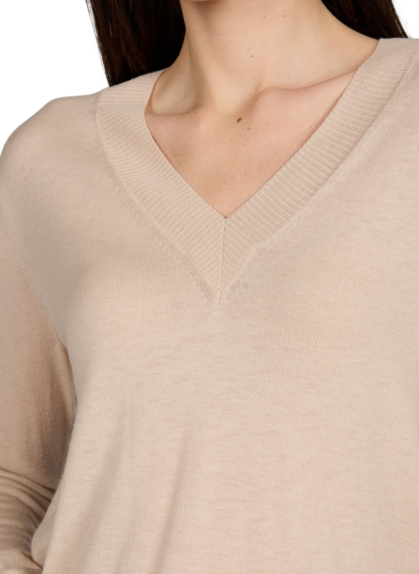 Pull col V en laine et cachemire MAX MARA WEEK END Beige
