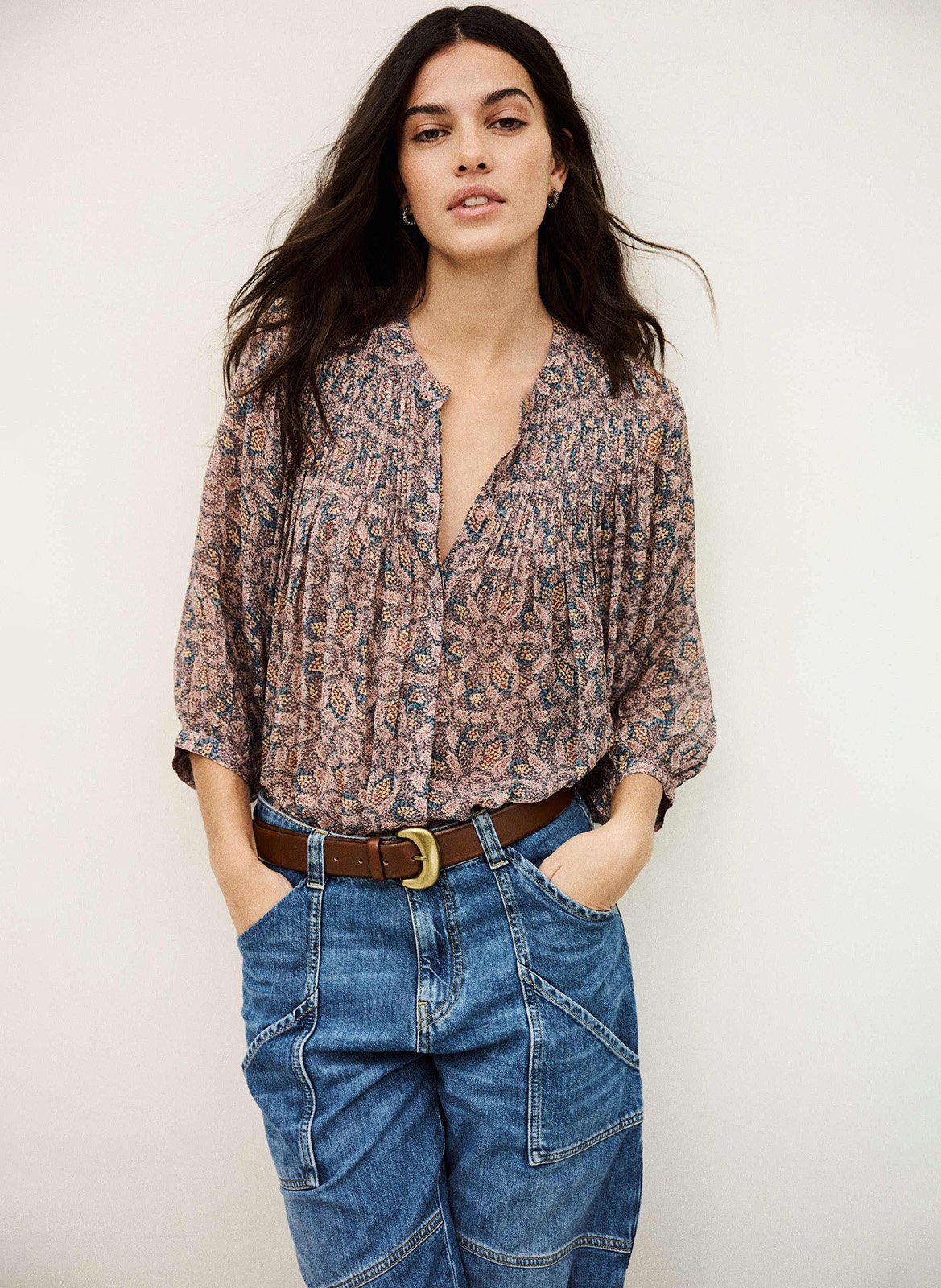 Blouse imprimée col tunisien tazio BA&SH Bleu