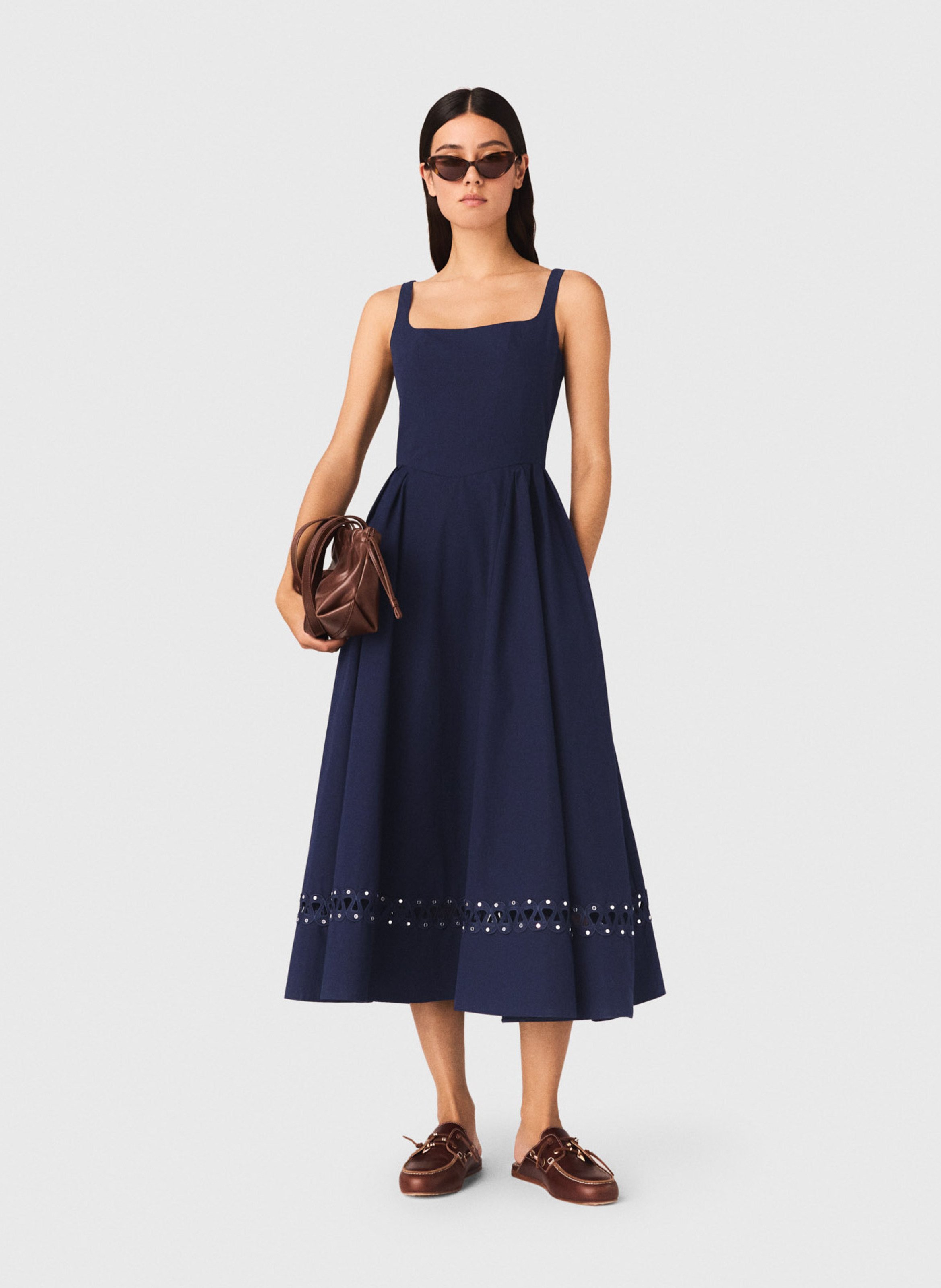 Robe midi évasée à bretelles MAJE Bleu