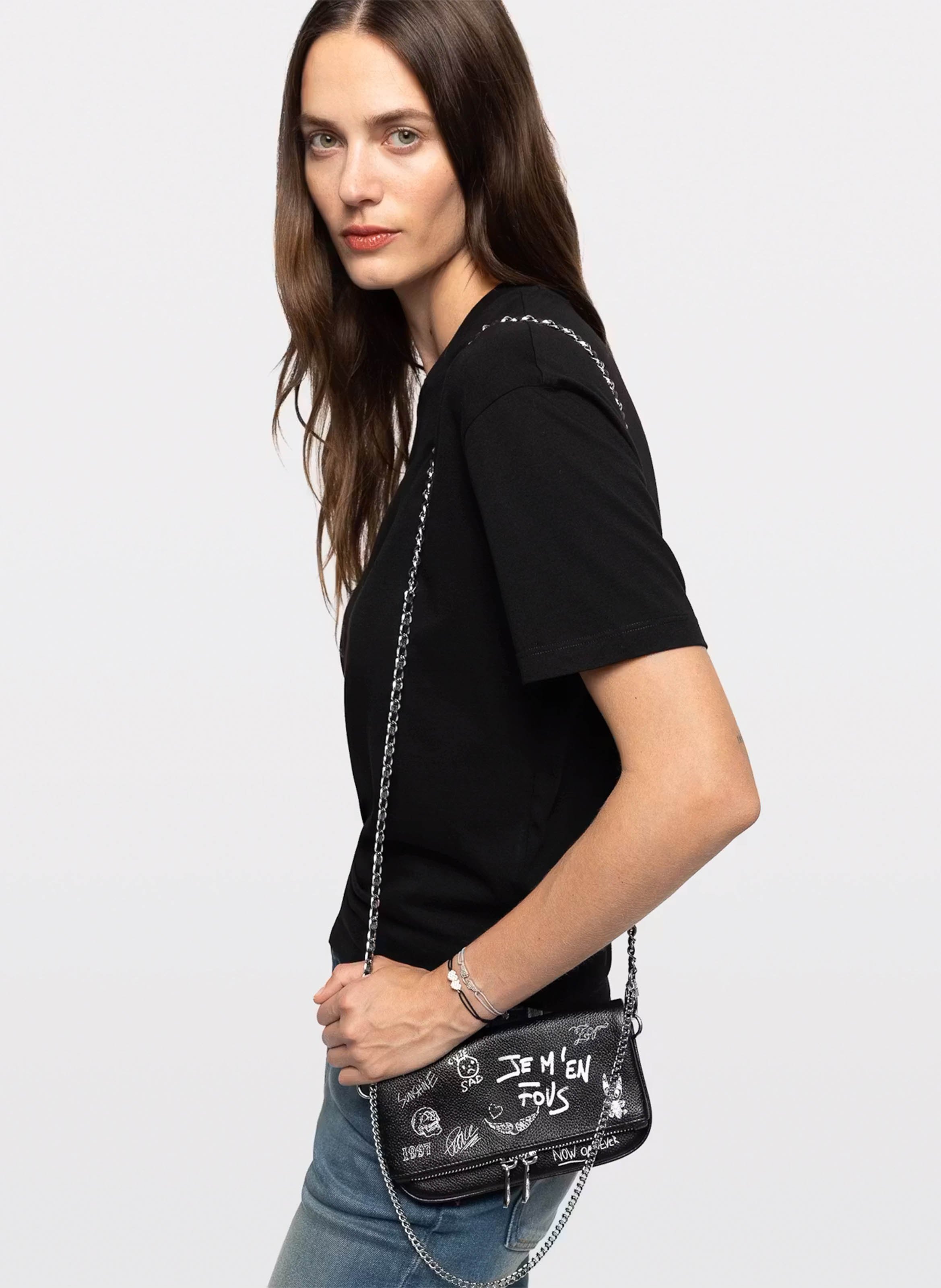 Sac bandoulière en cuir imprimé rock mini ZADIG&VOLTAIRE Noir
