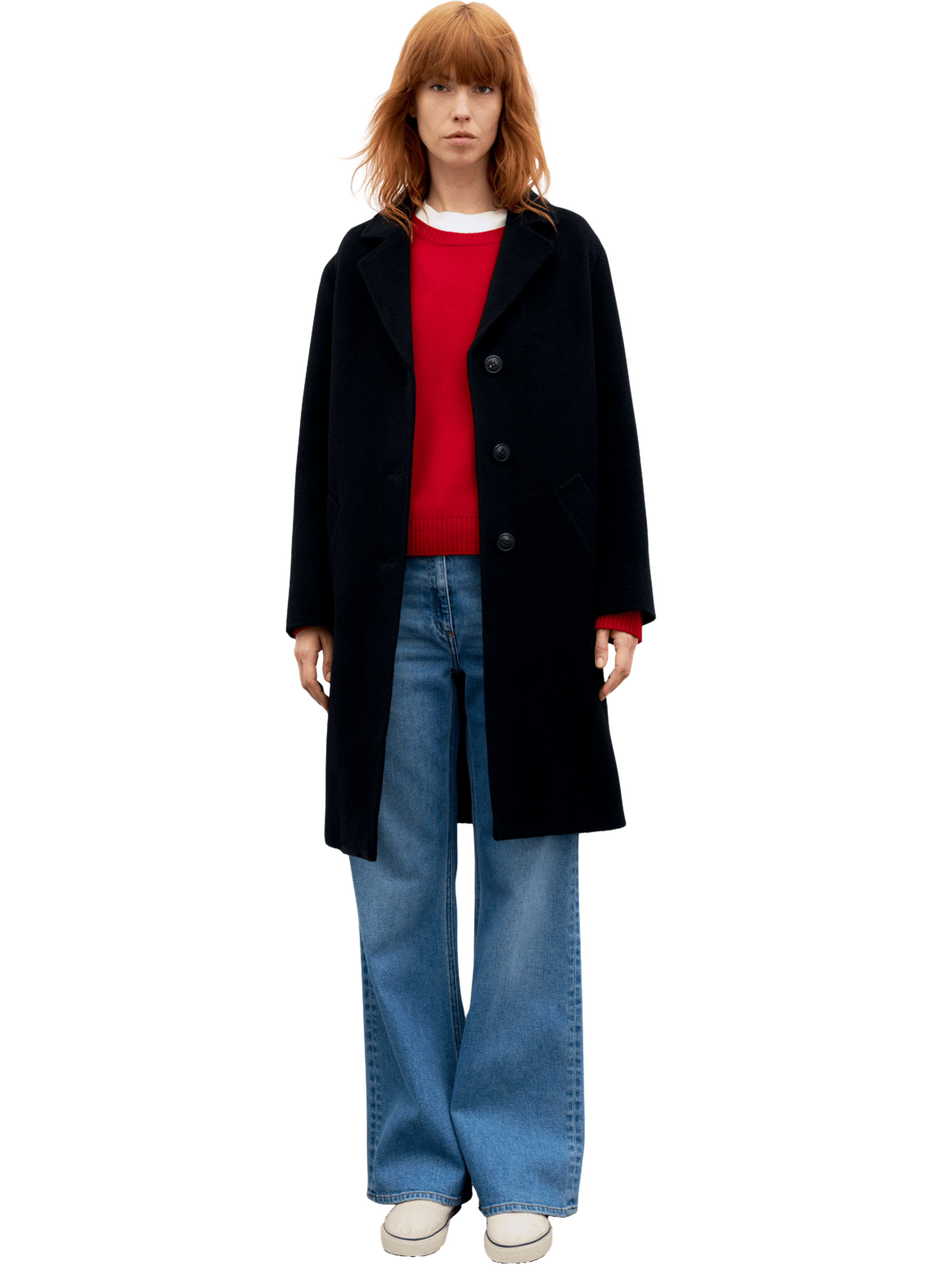 Manteau droit en laine et angora - aelis GERARD DAREL Noir