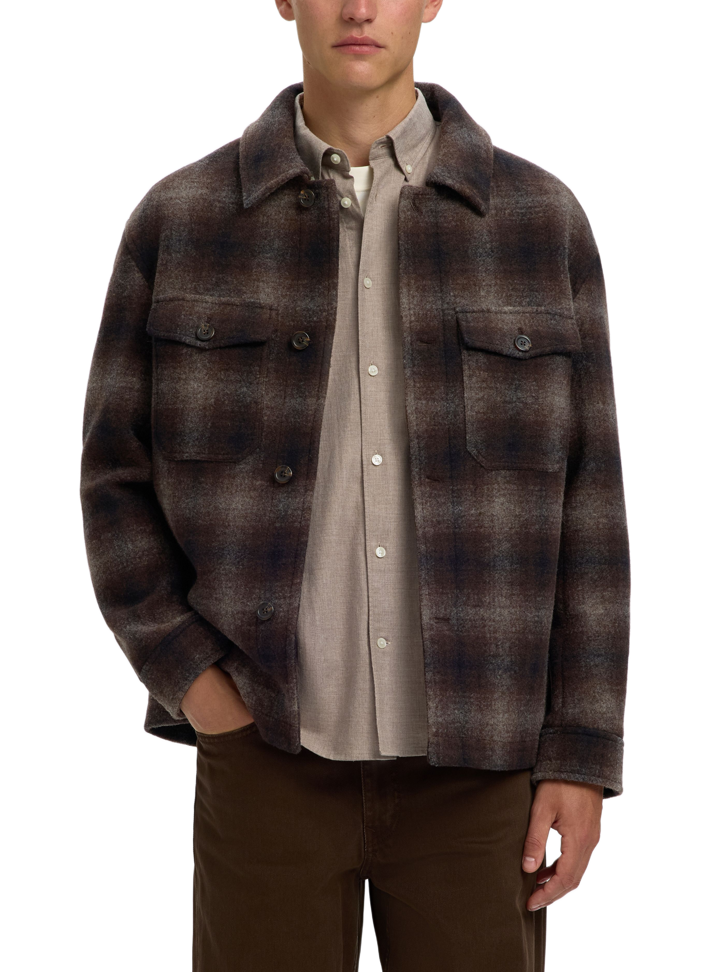 Rechte geruite overshirt SELECTED Bruin