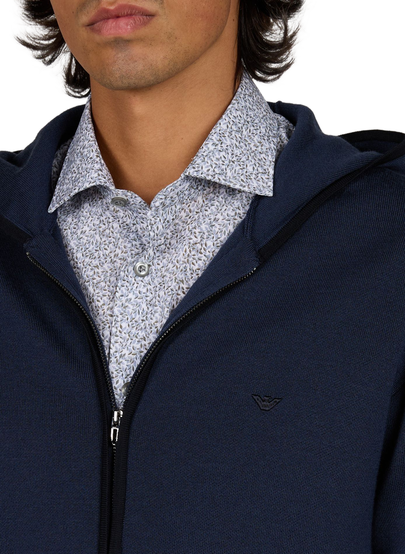 Straight hooded wool blend vest EMPORIO ARMANI Blue